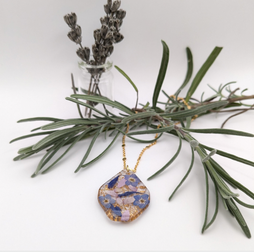 Forget me not and petal necklace