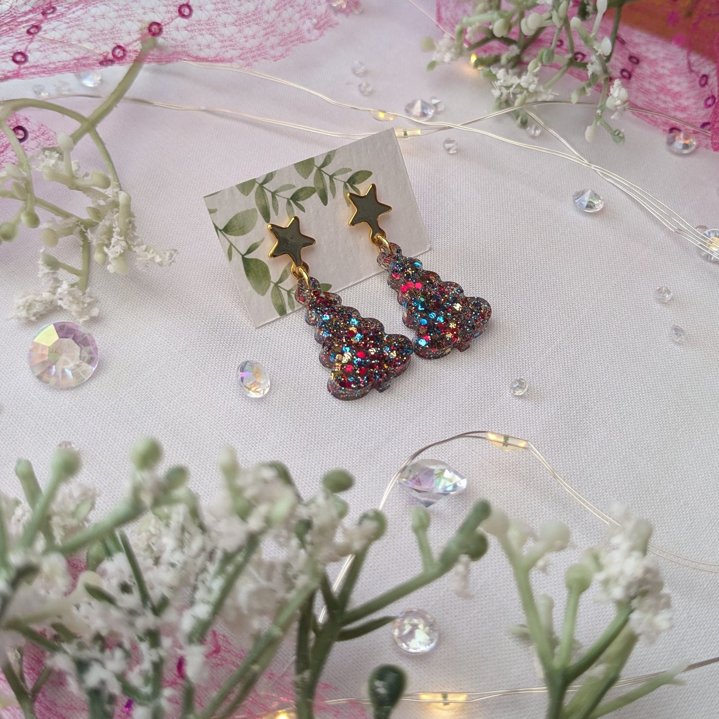 Star topped Xmas tree earrings (gold)