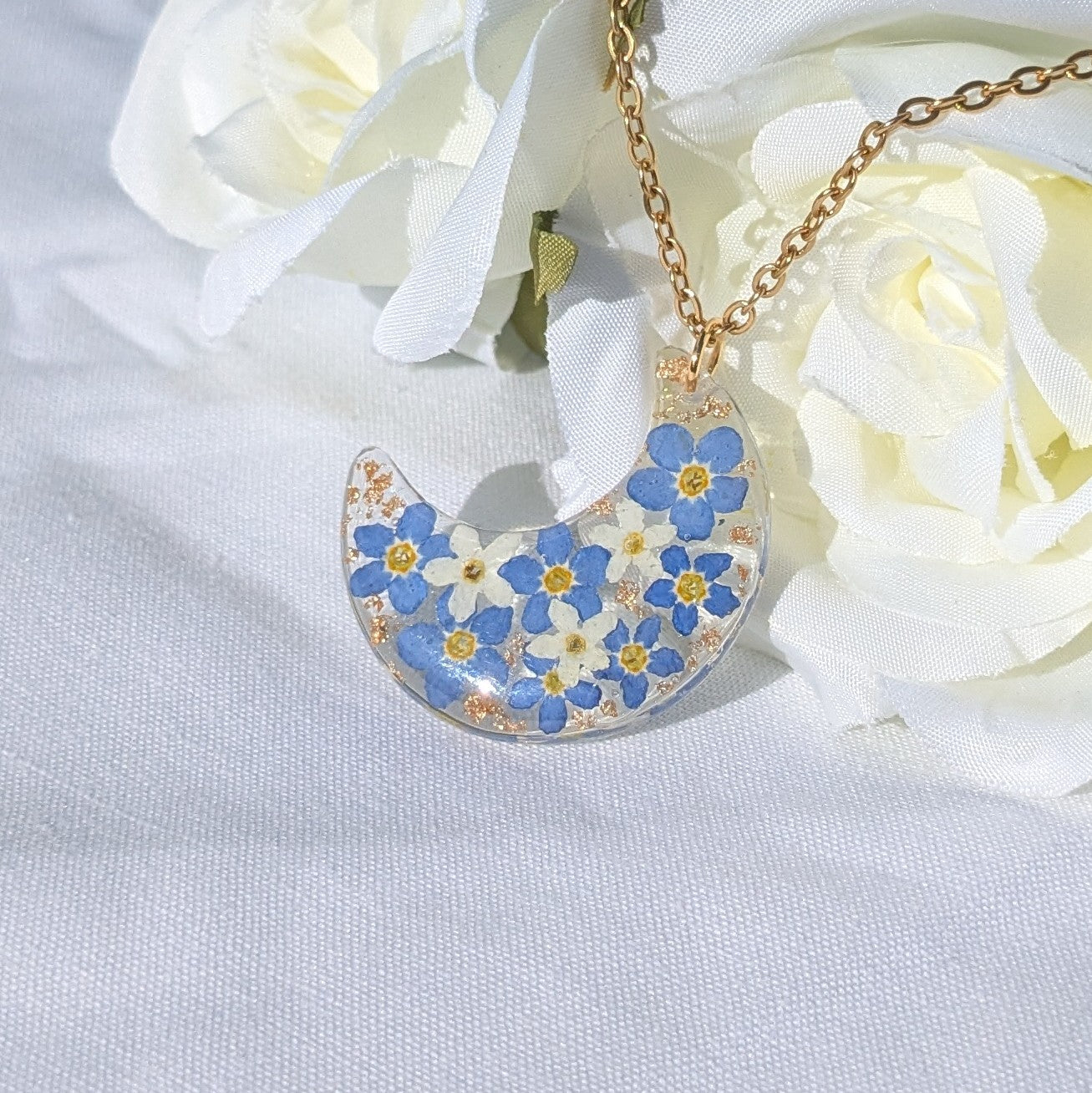 Forget me not moon necklace
