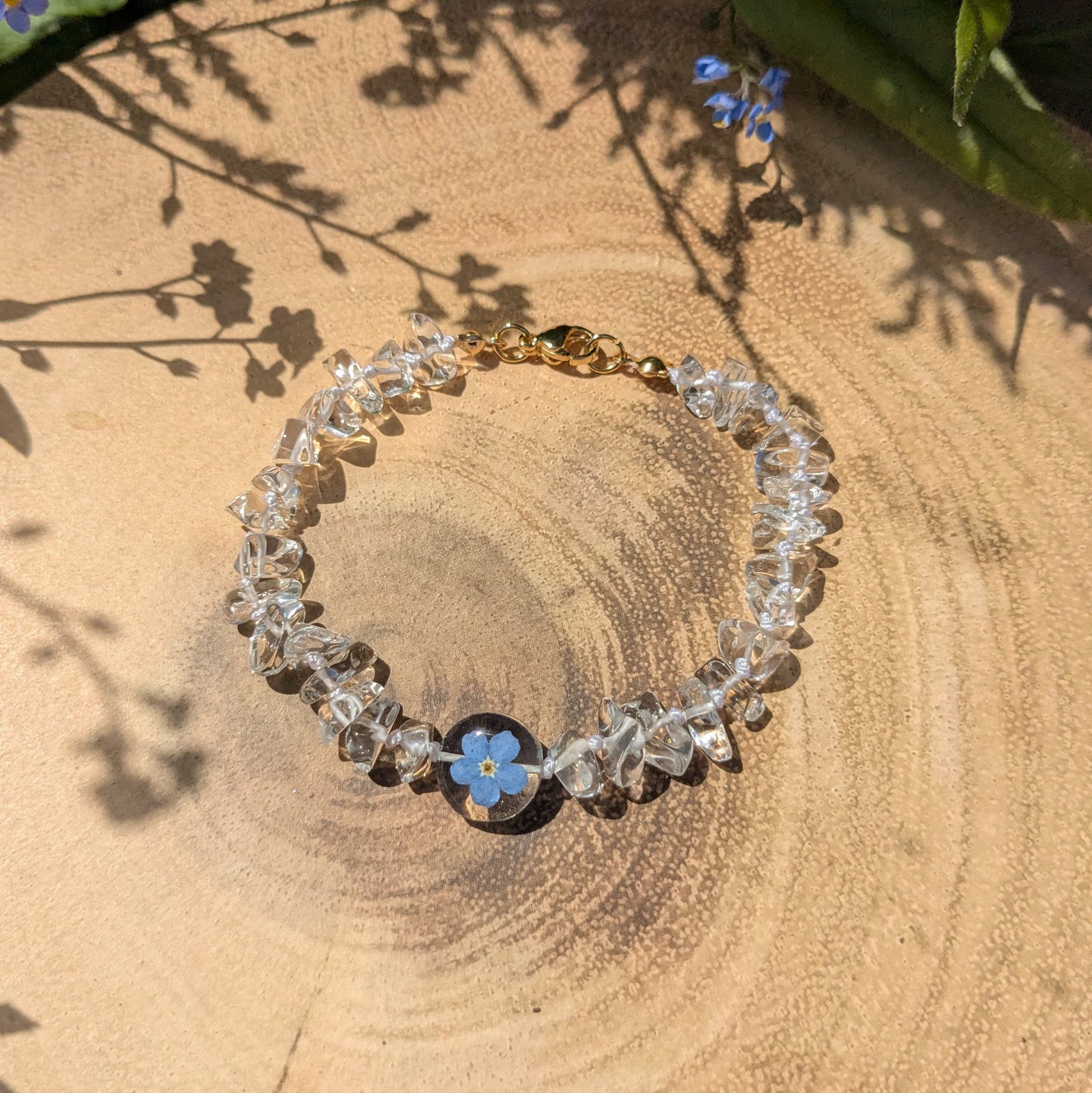 Forget me not and clear Quartz bracelet