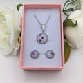 Pink and purple petal confetti necklace and earrings set