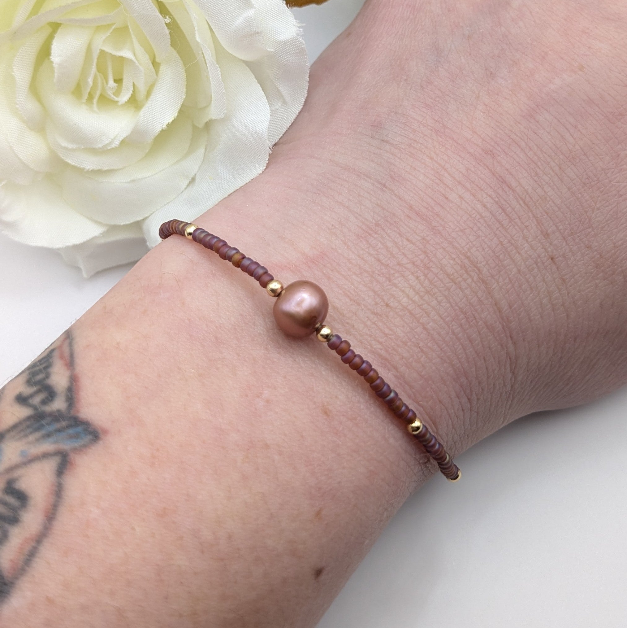 Matte translucent Miyuki bead and real pearl bracelet