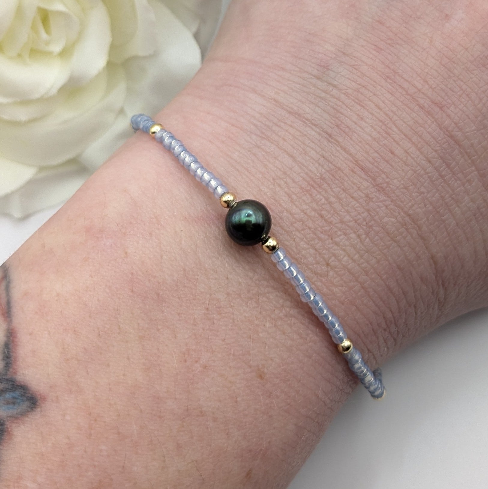 Blue-grey Miyuki bead and real pearl bracelet