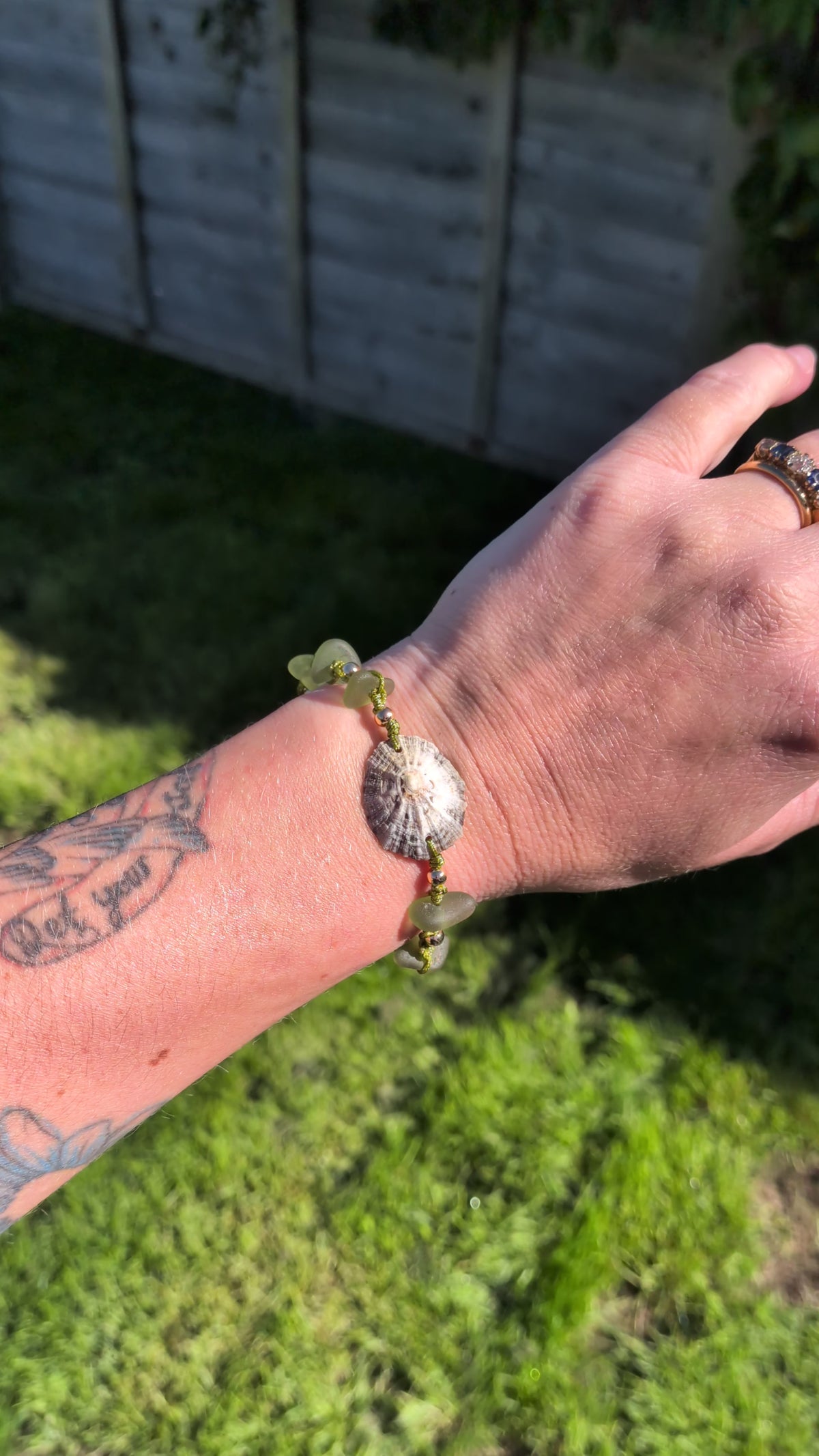 Limpet and sea glass macrame bracelet