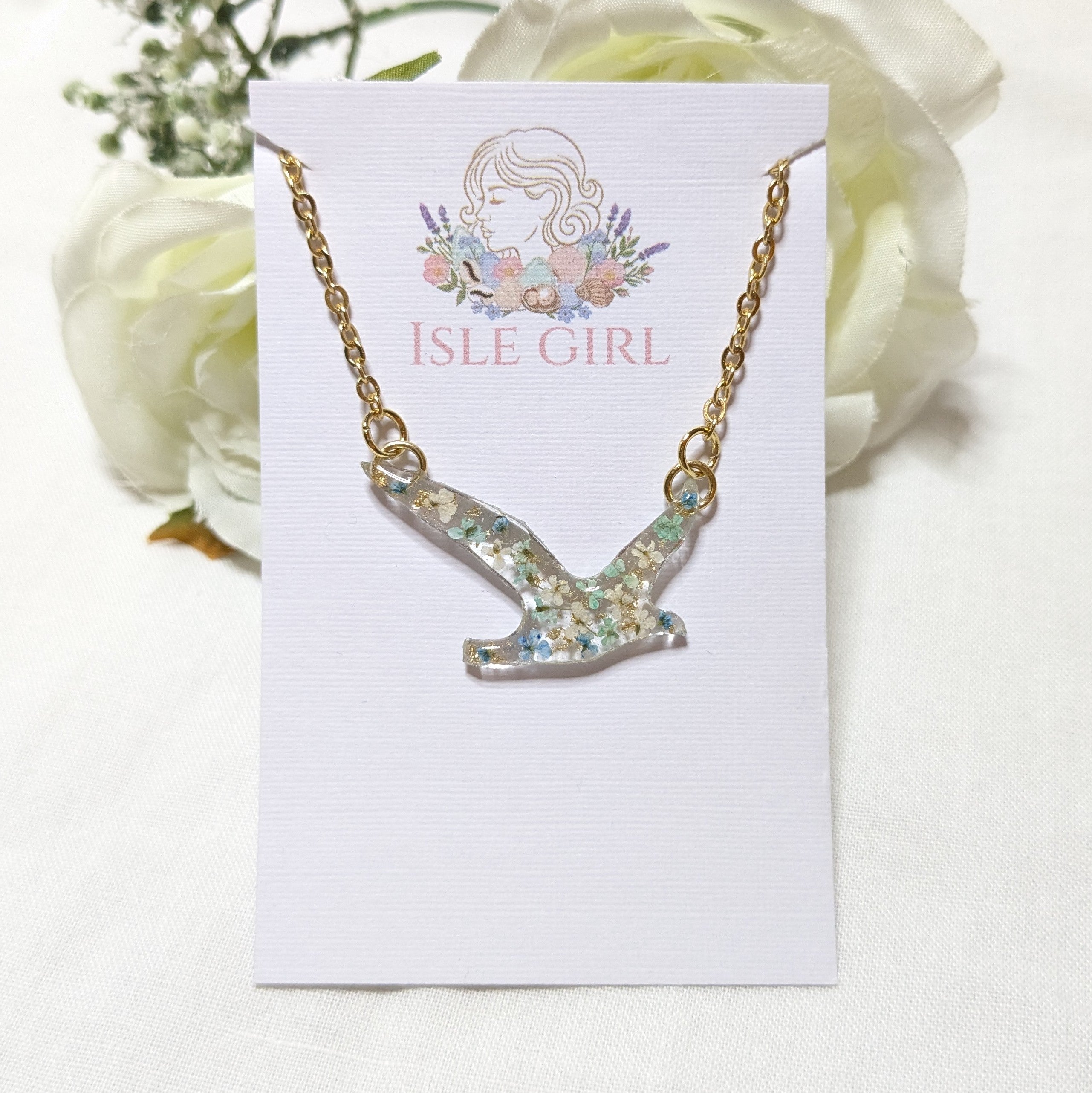 Blue and white Floral seagull necklace