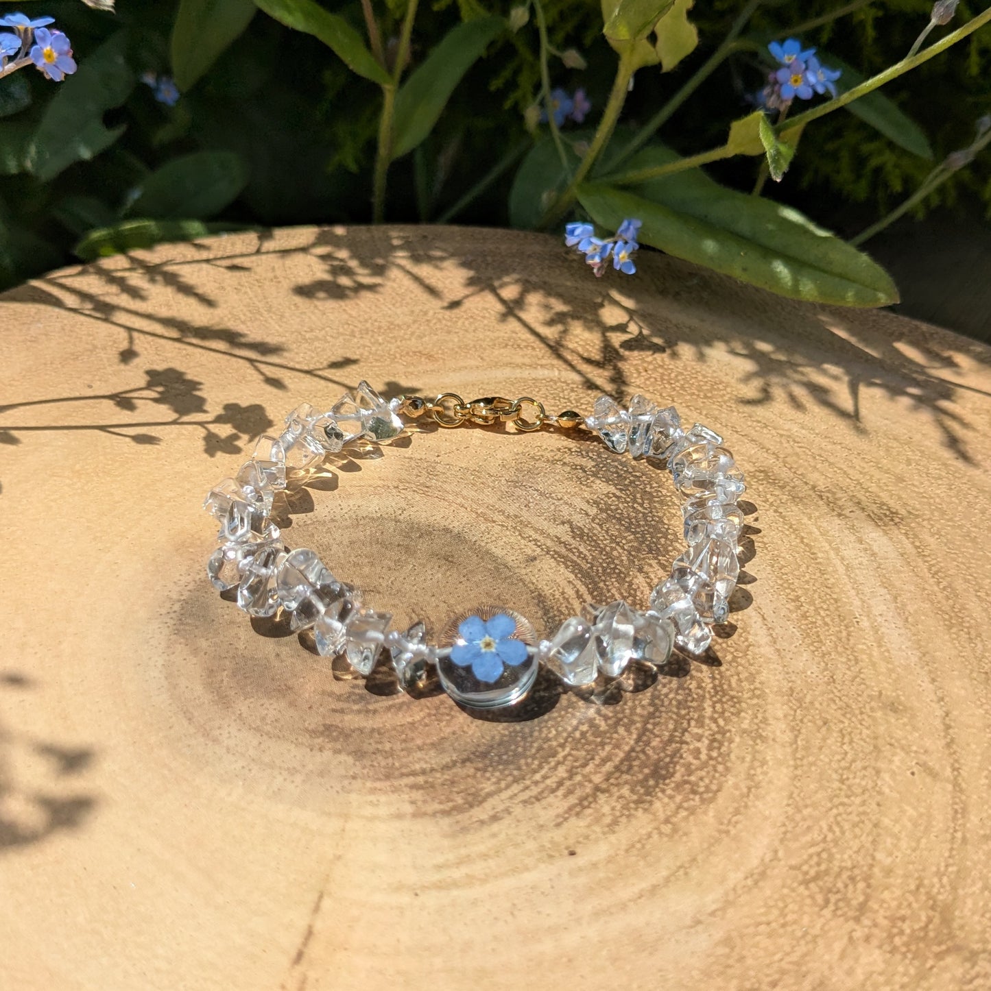 Forget me not and clear Quartz bracelet