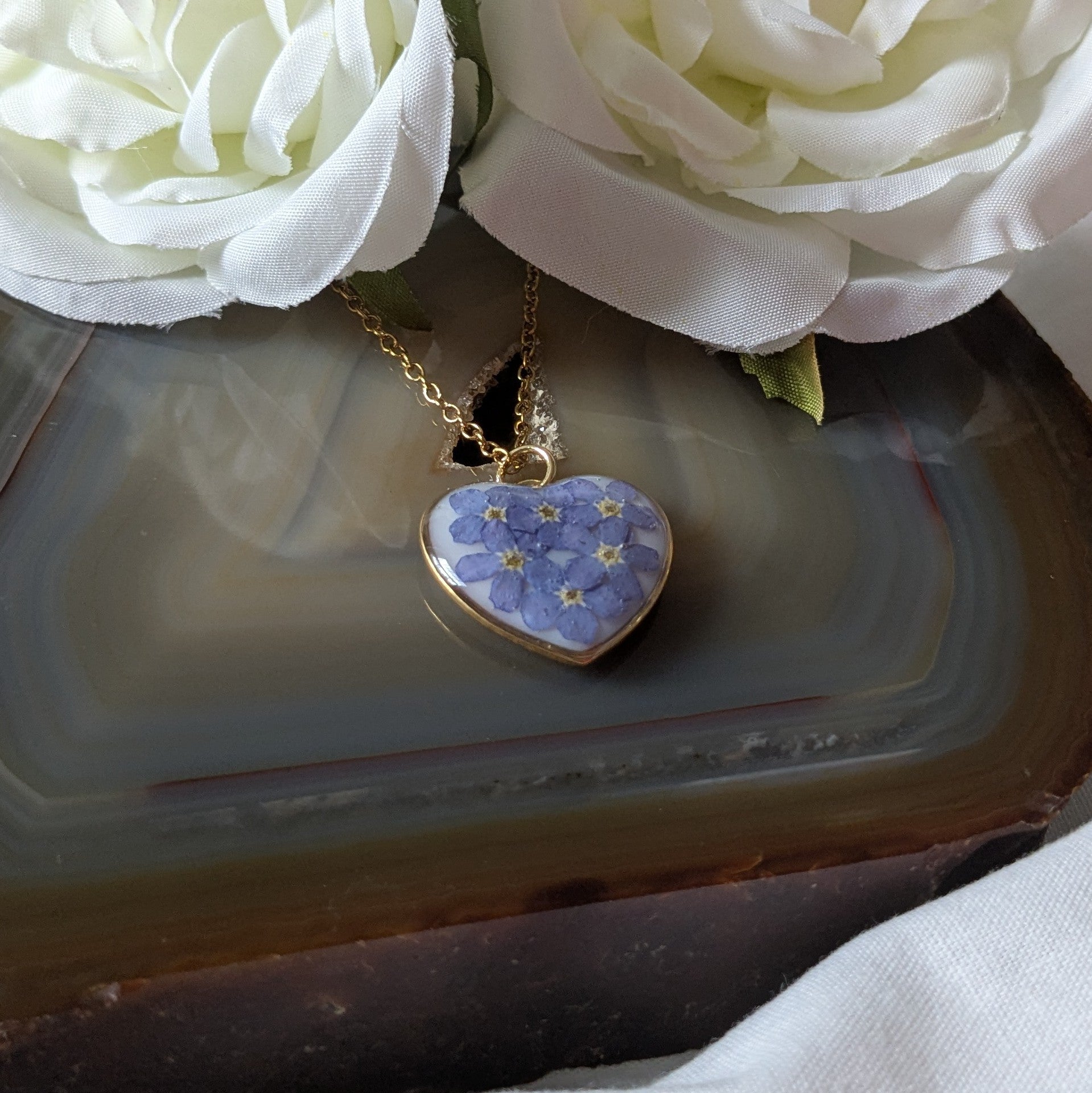 Forget me not love heart necklace