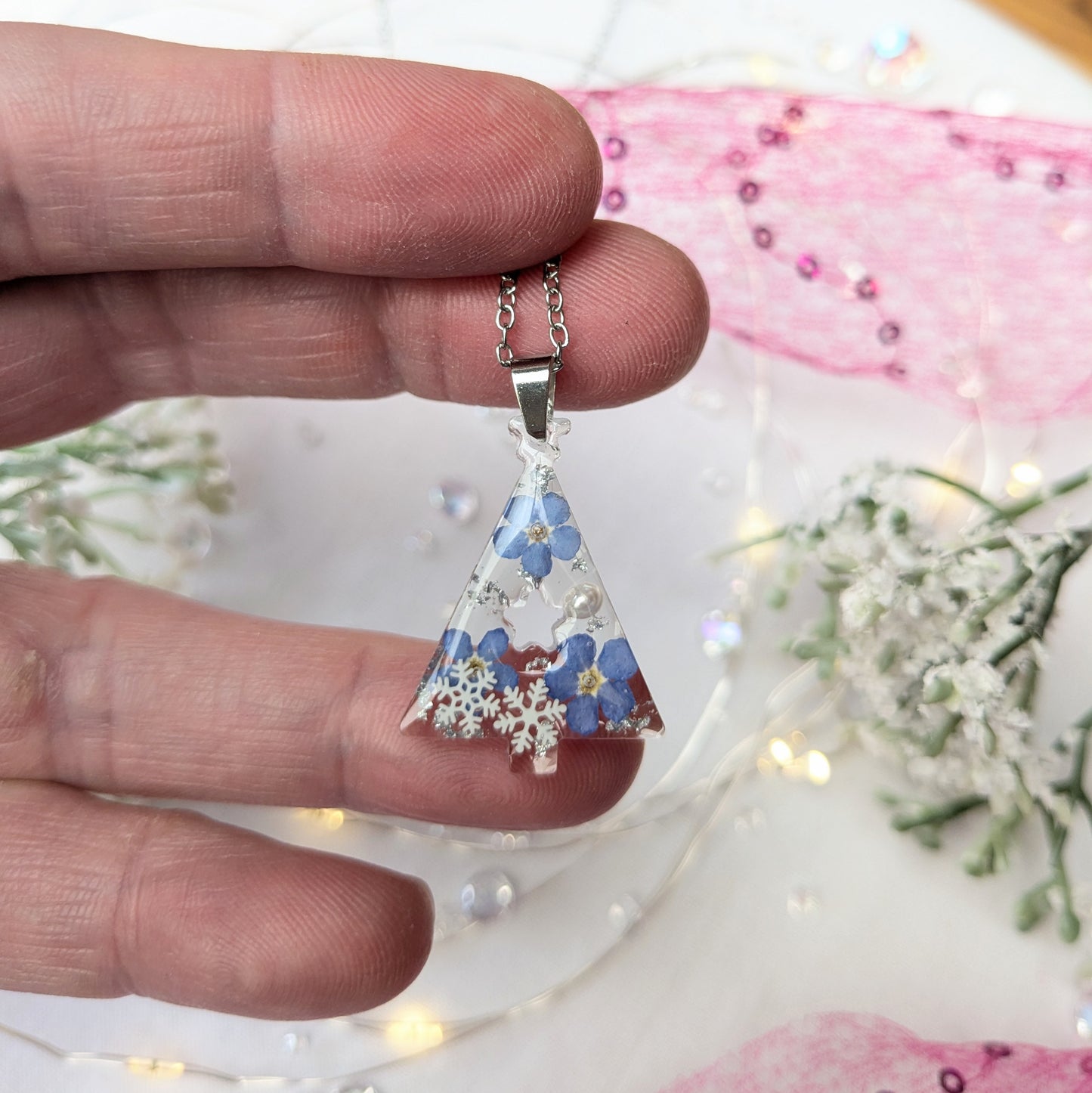 Forget me not Christmas tree necklace (silver)