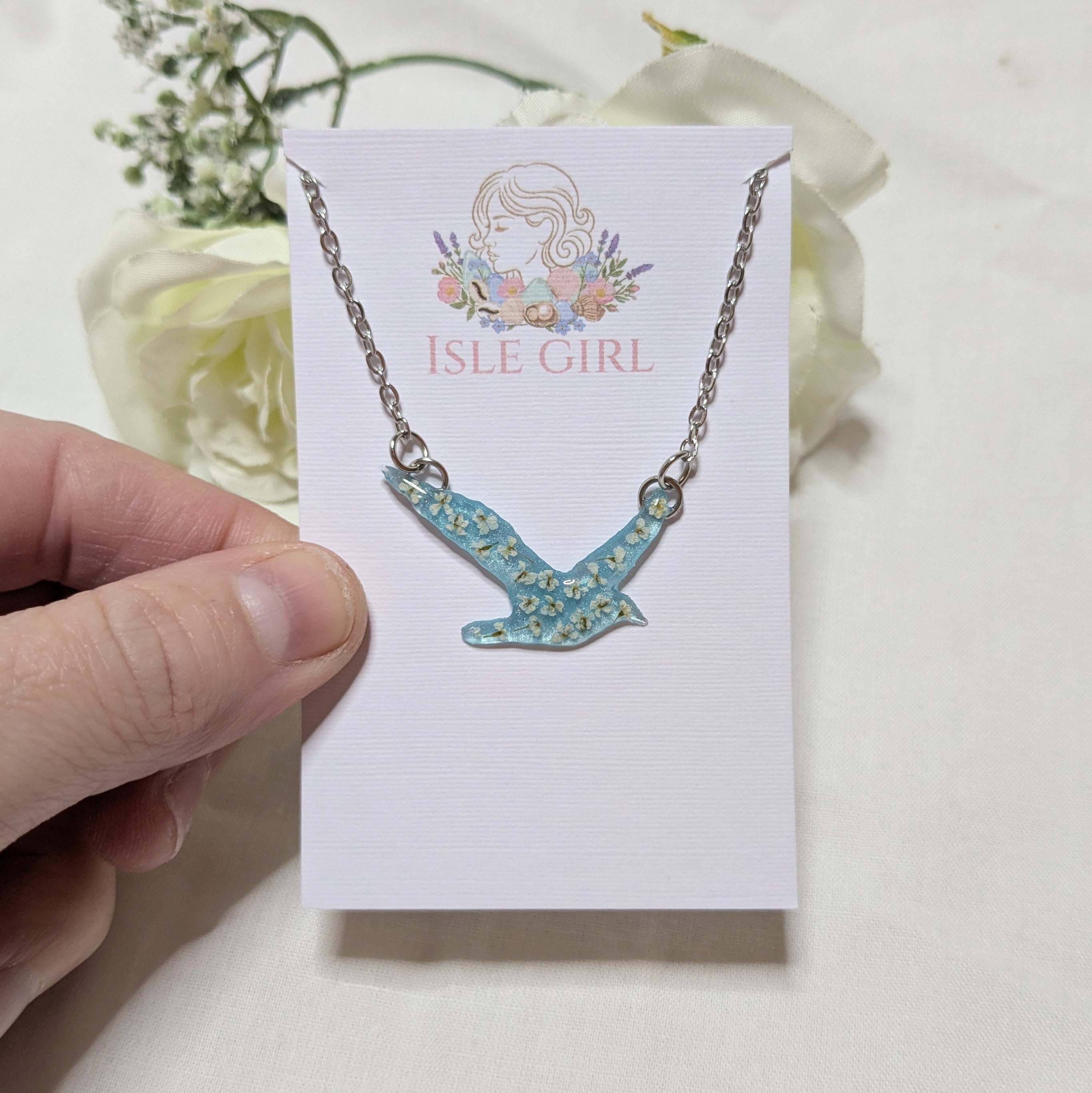 Floral seagull necklace