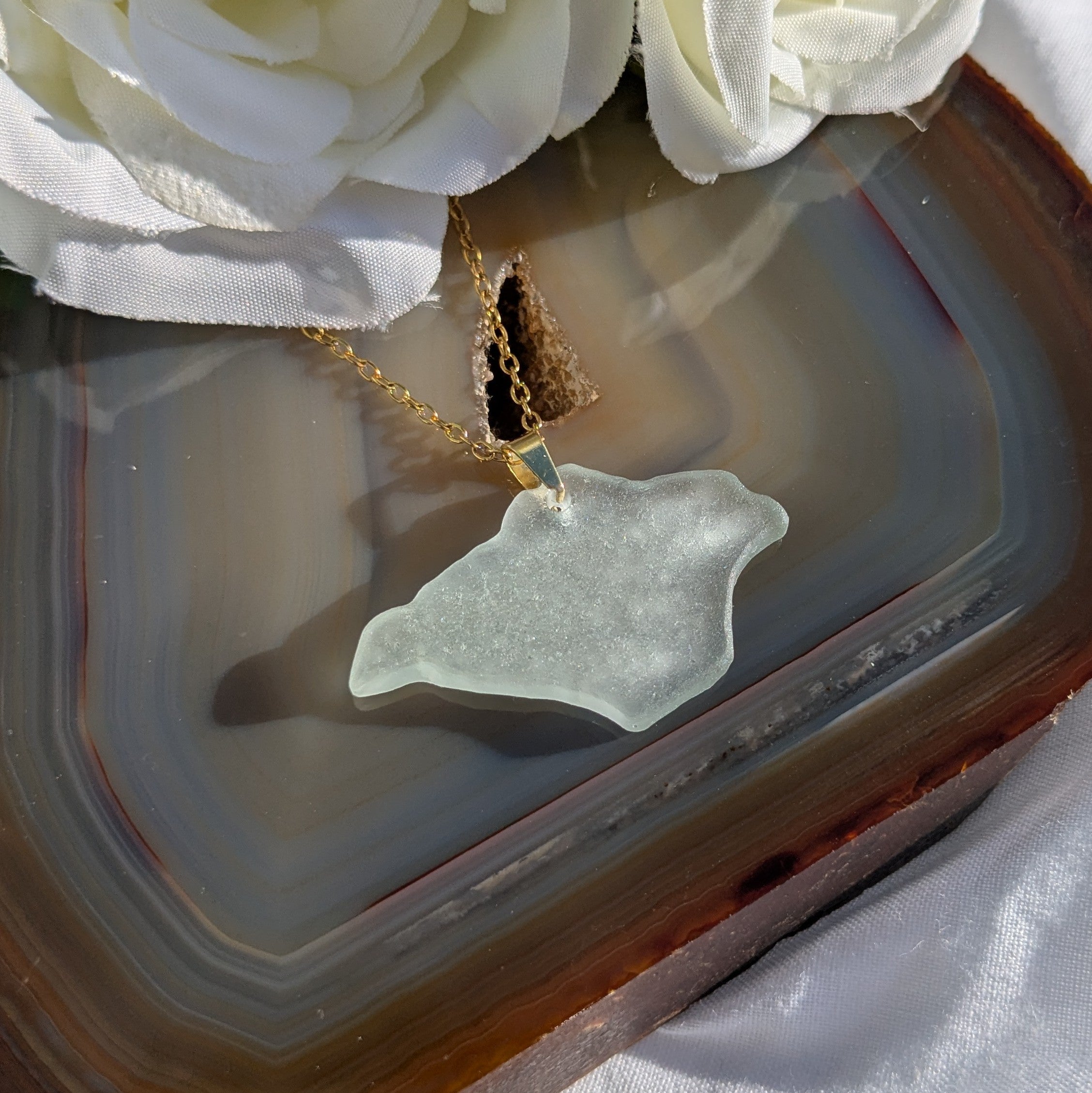 Hand carved Isle of Wight sea glass necklace