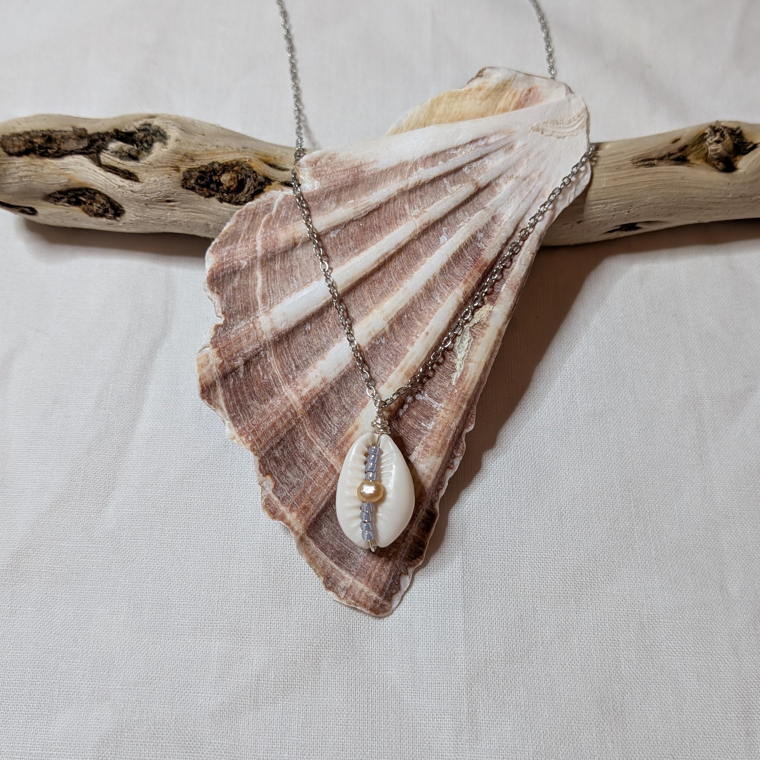Cowrie shell and freshwater pearl necklace