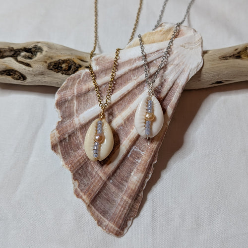 Cowrie shell and freshwater pearl necklace