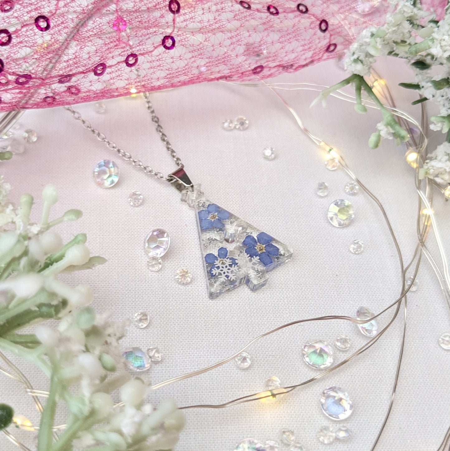 Forget me not Christmas tree necklace (silver)