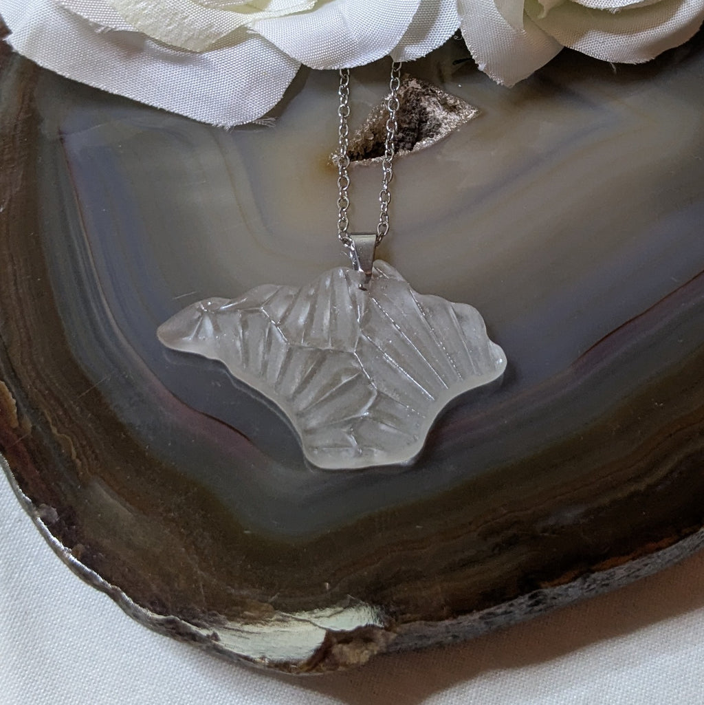 Hand carved patterned Isle of Wight sea glass necklace