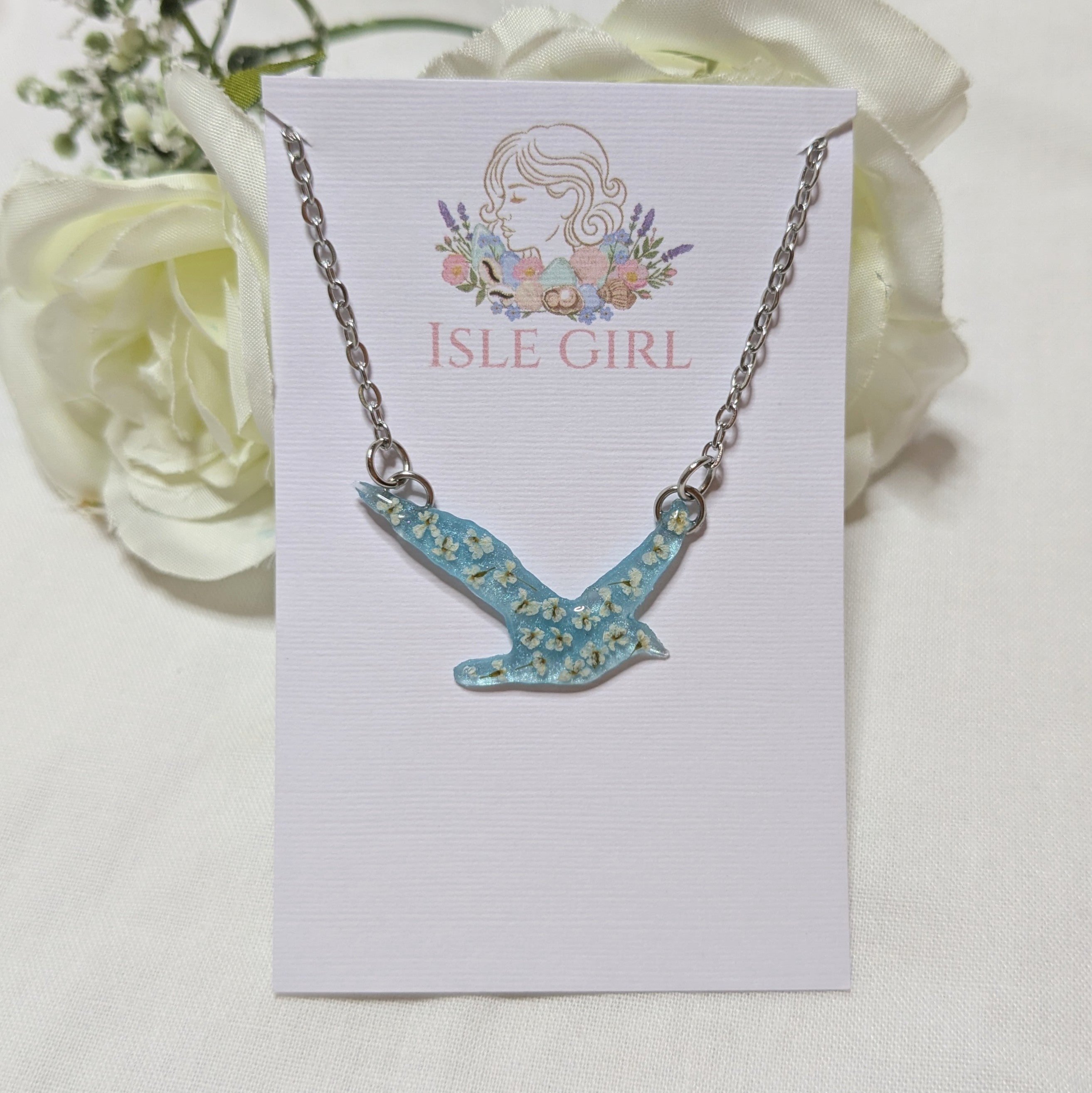 Floral seagull necklace