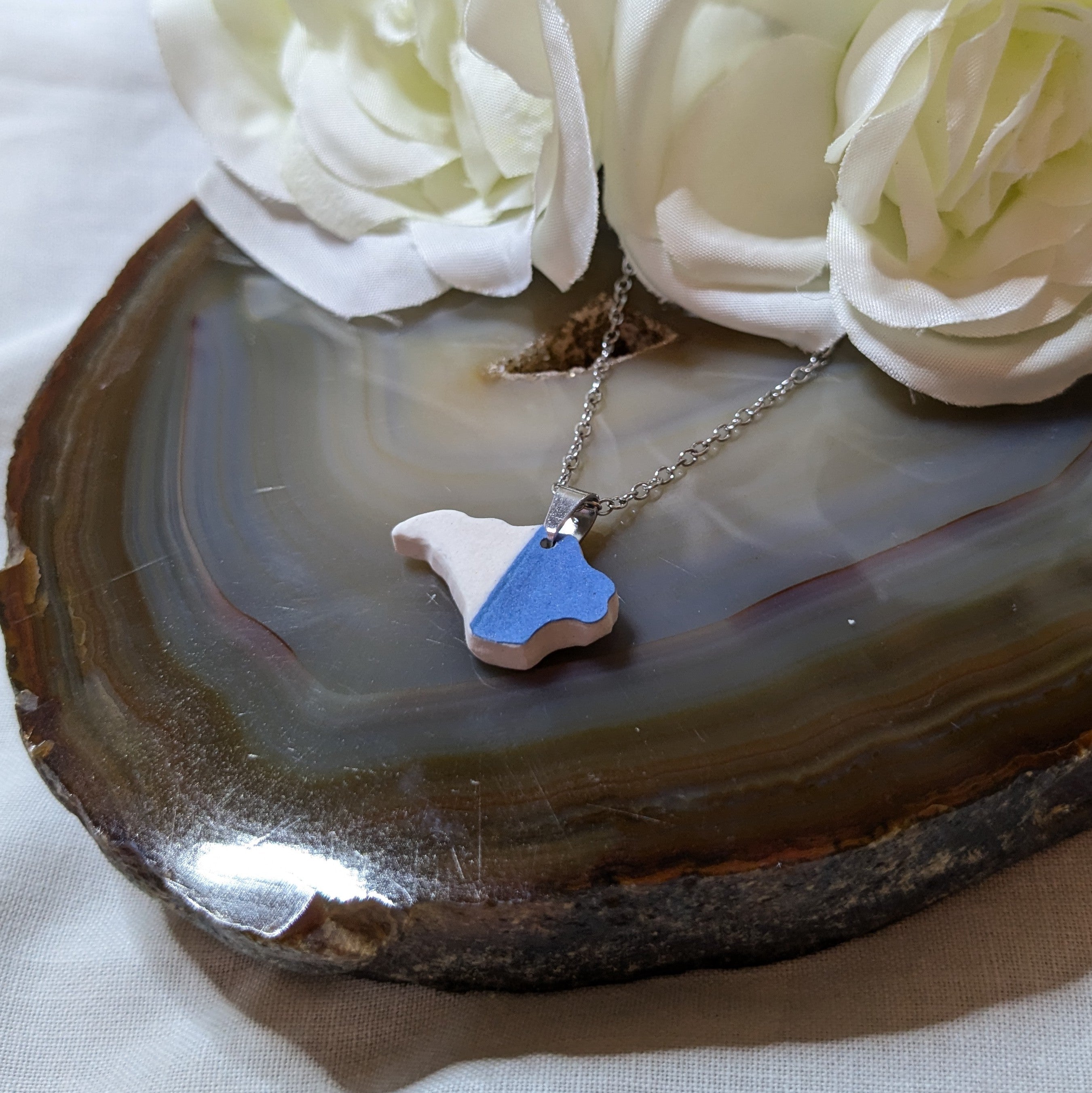 Hand carved Isle of Wight sea pottery necklace