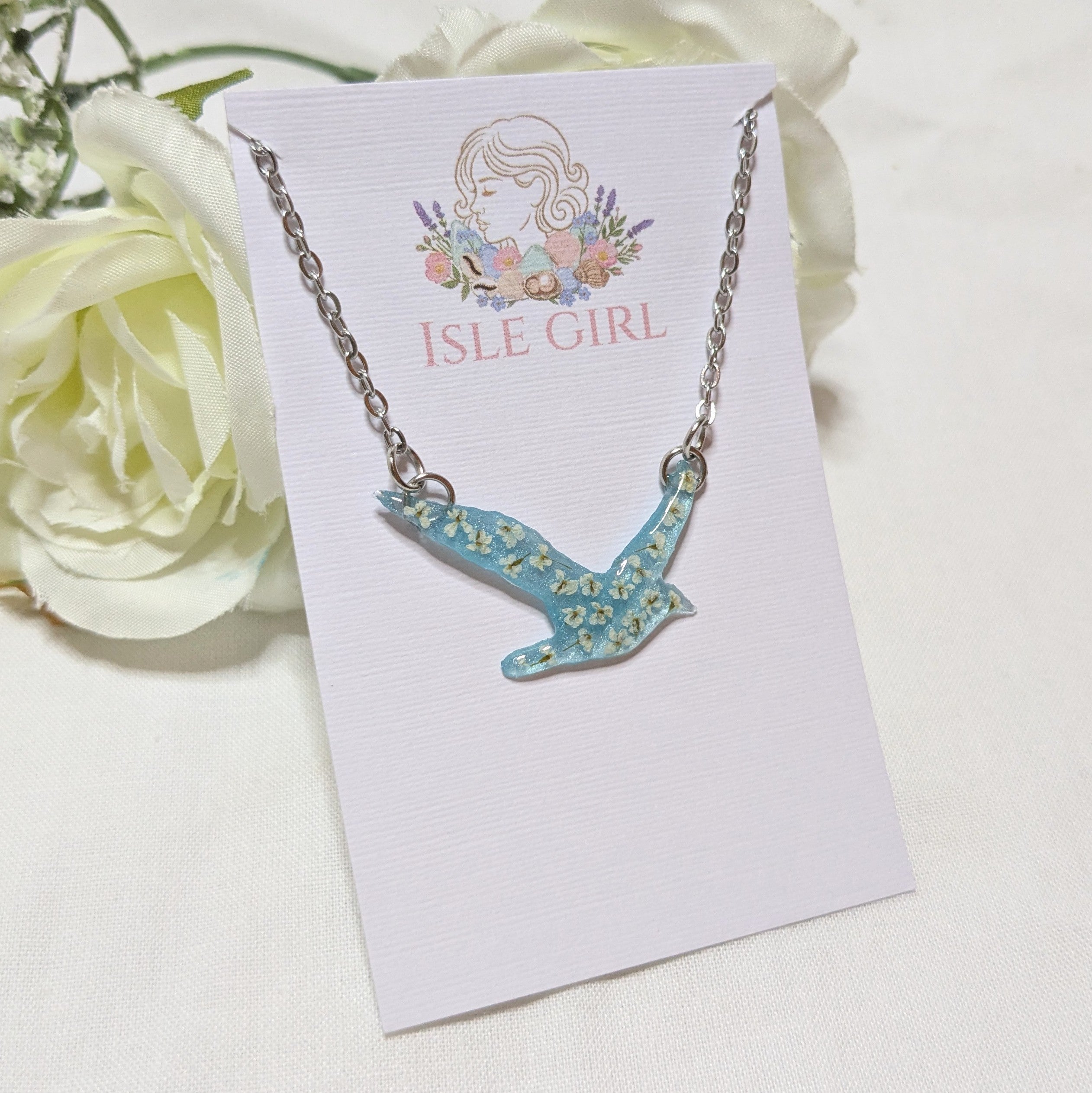Floral seagull necklace