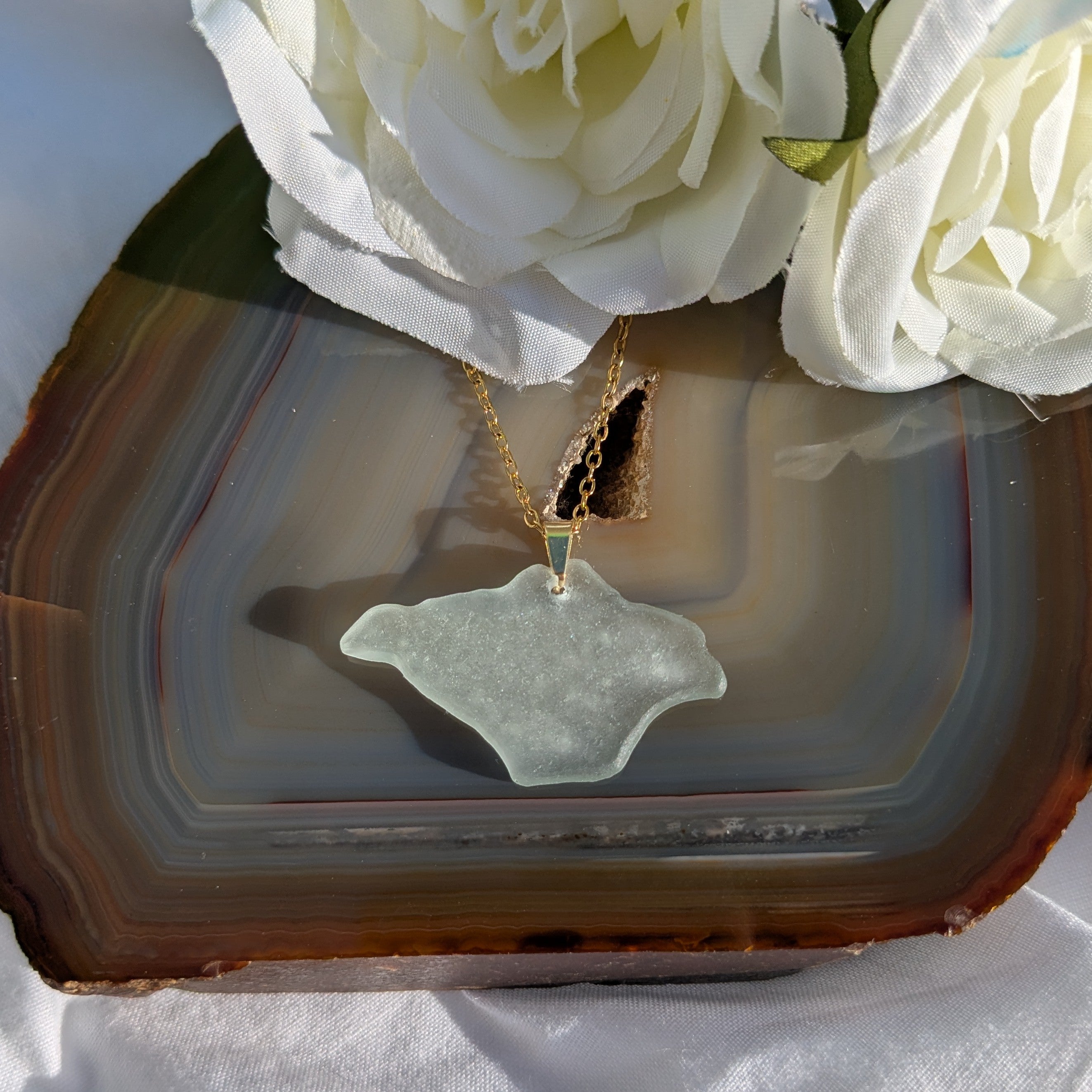 Hand carved Isle of Wight sea glass necklace