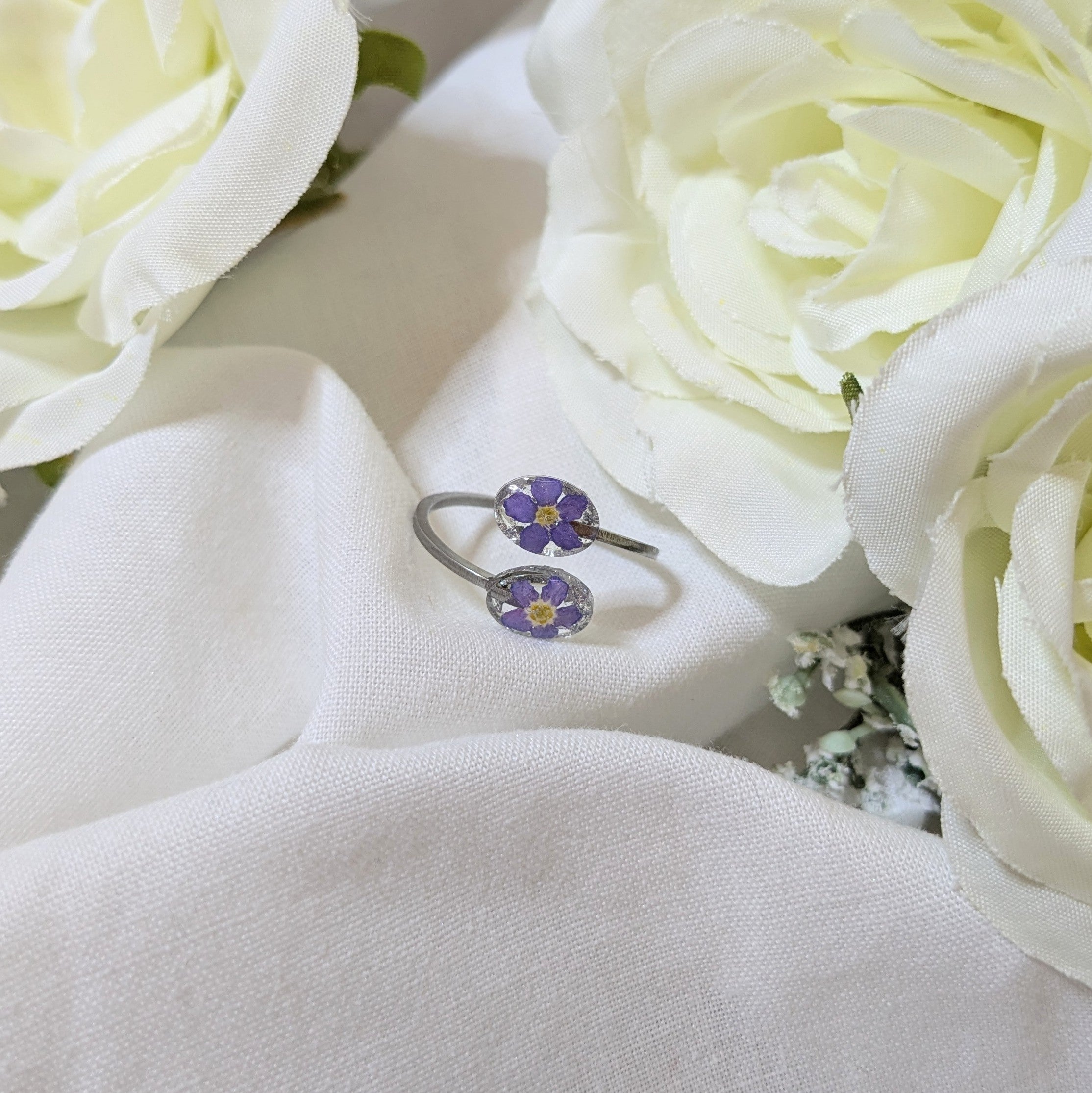 Handcrafted forget me not ring