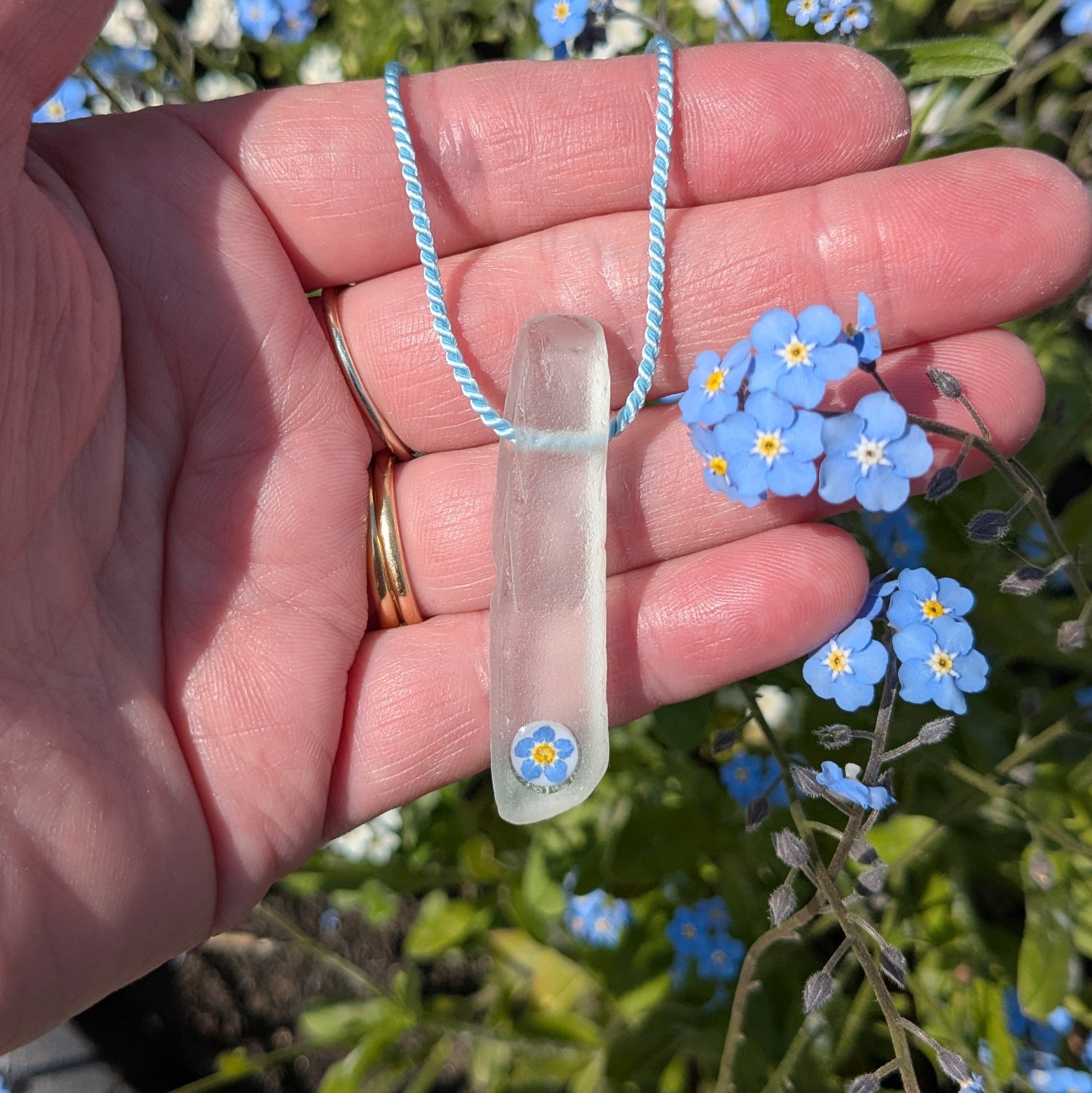 White Isle Of Wight sea glass and forget necklace