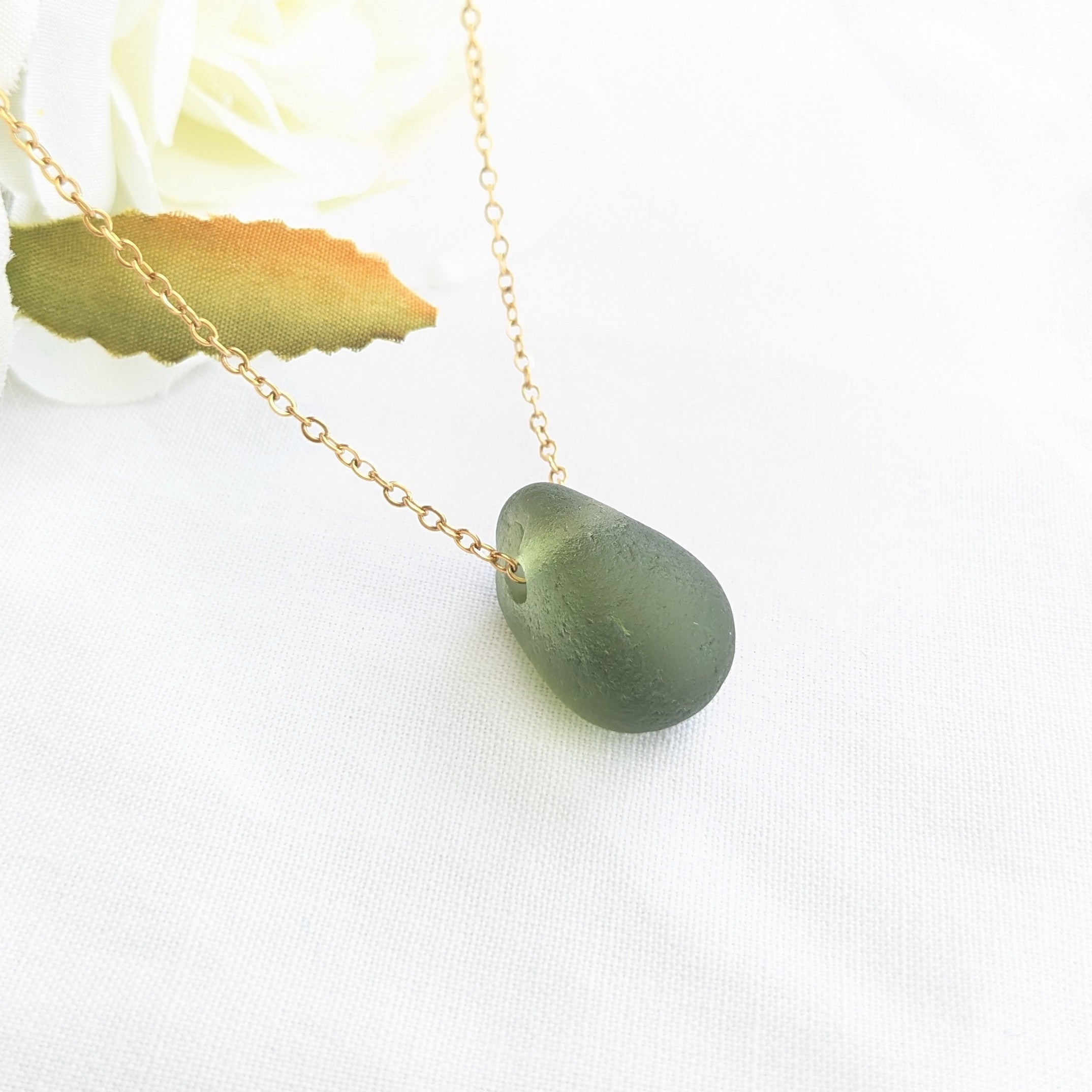 Pear drop sea glass necklace