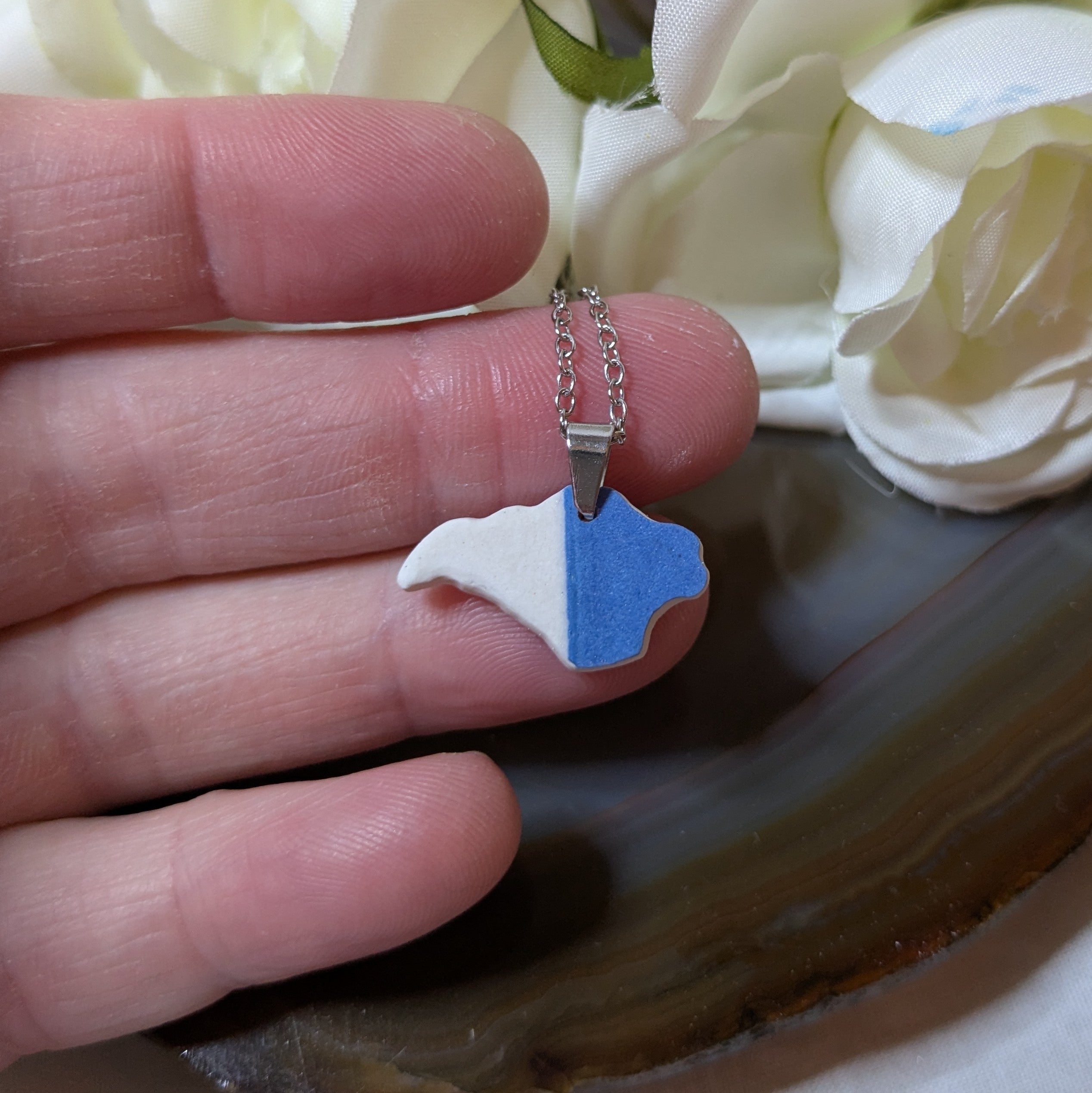 Hand carved Isle of Wight sea pottery necklace