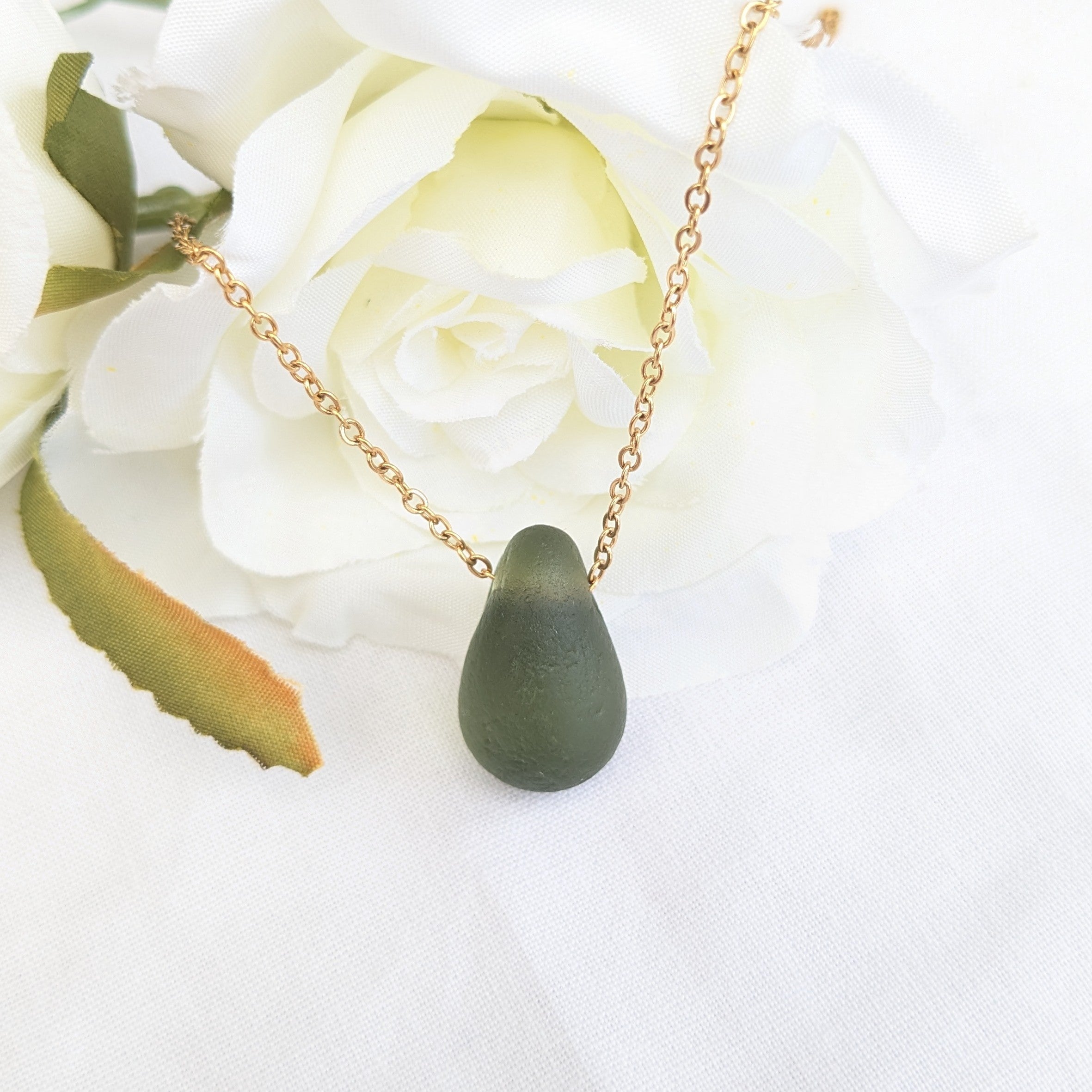 Pear drop sea glass necklace