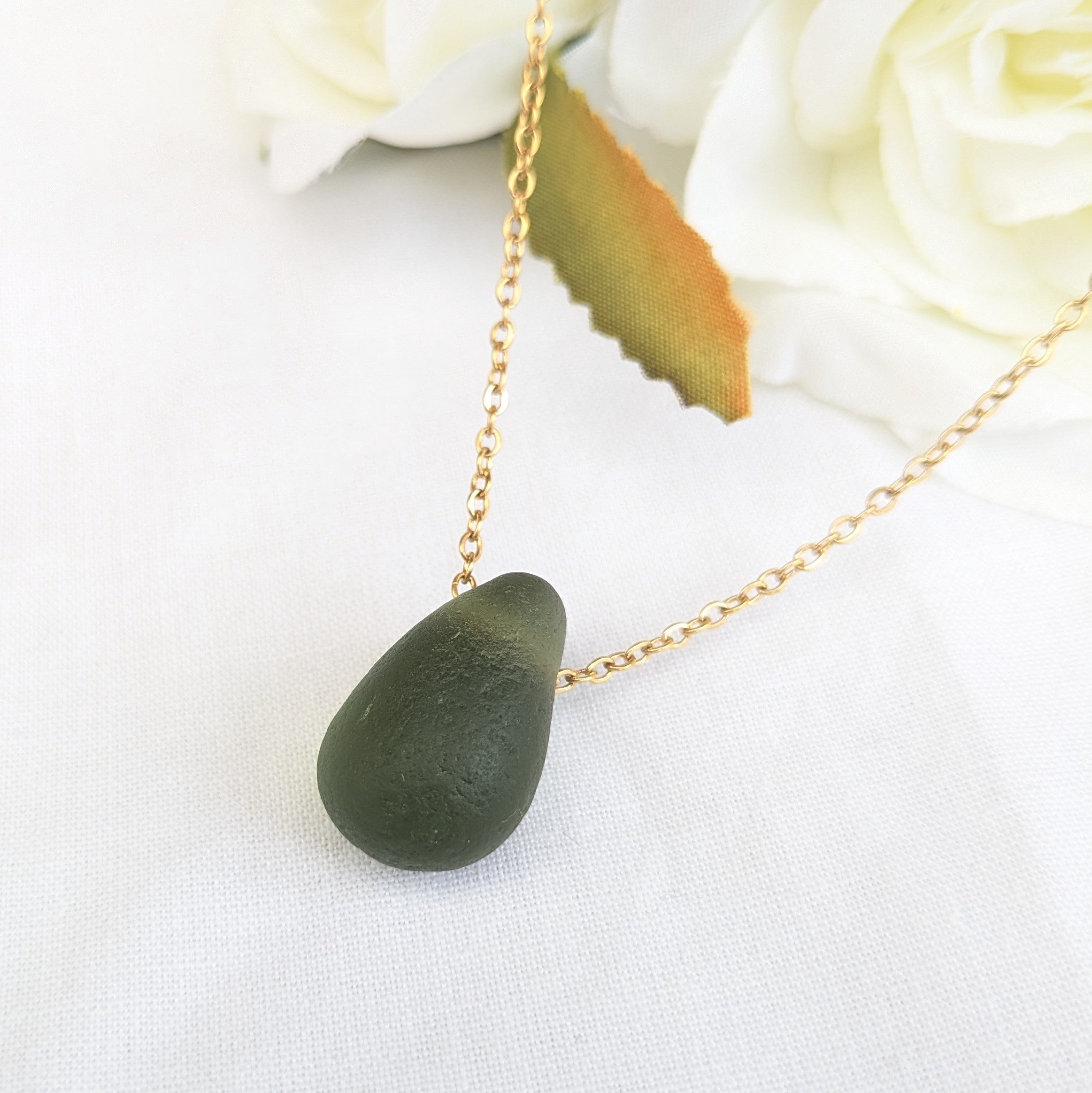 Pear drop sea glass necklace