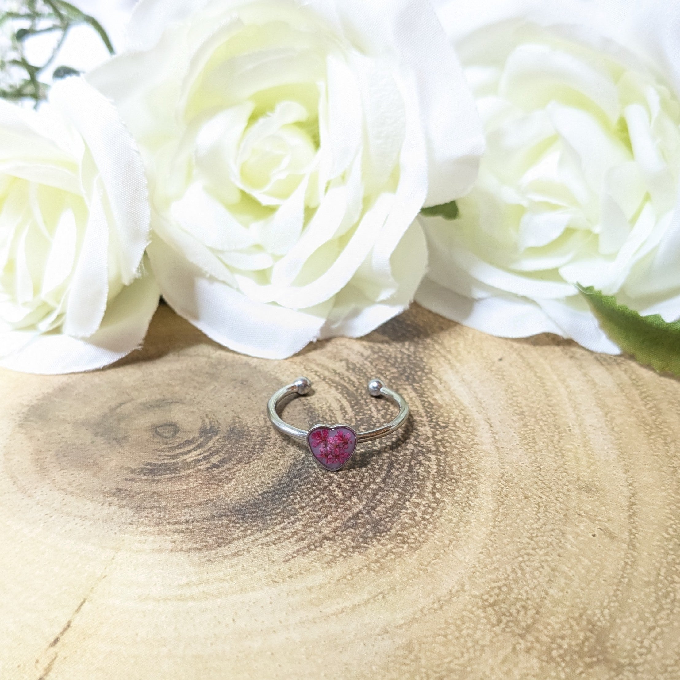 Heart and flowers adjustable cuff ring