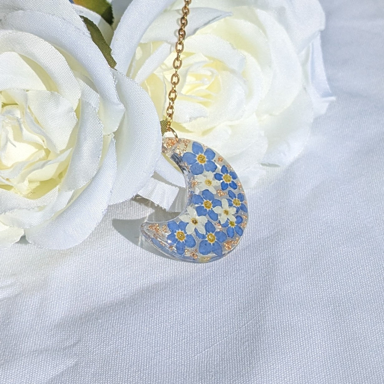 Forget me not moon necklace