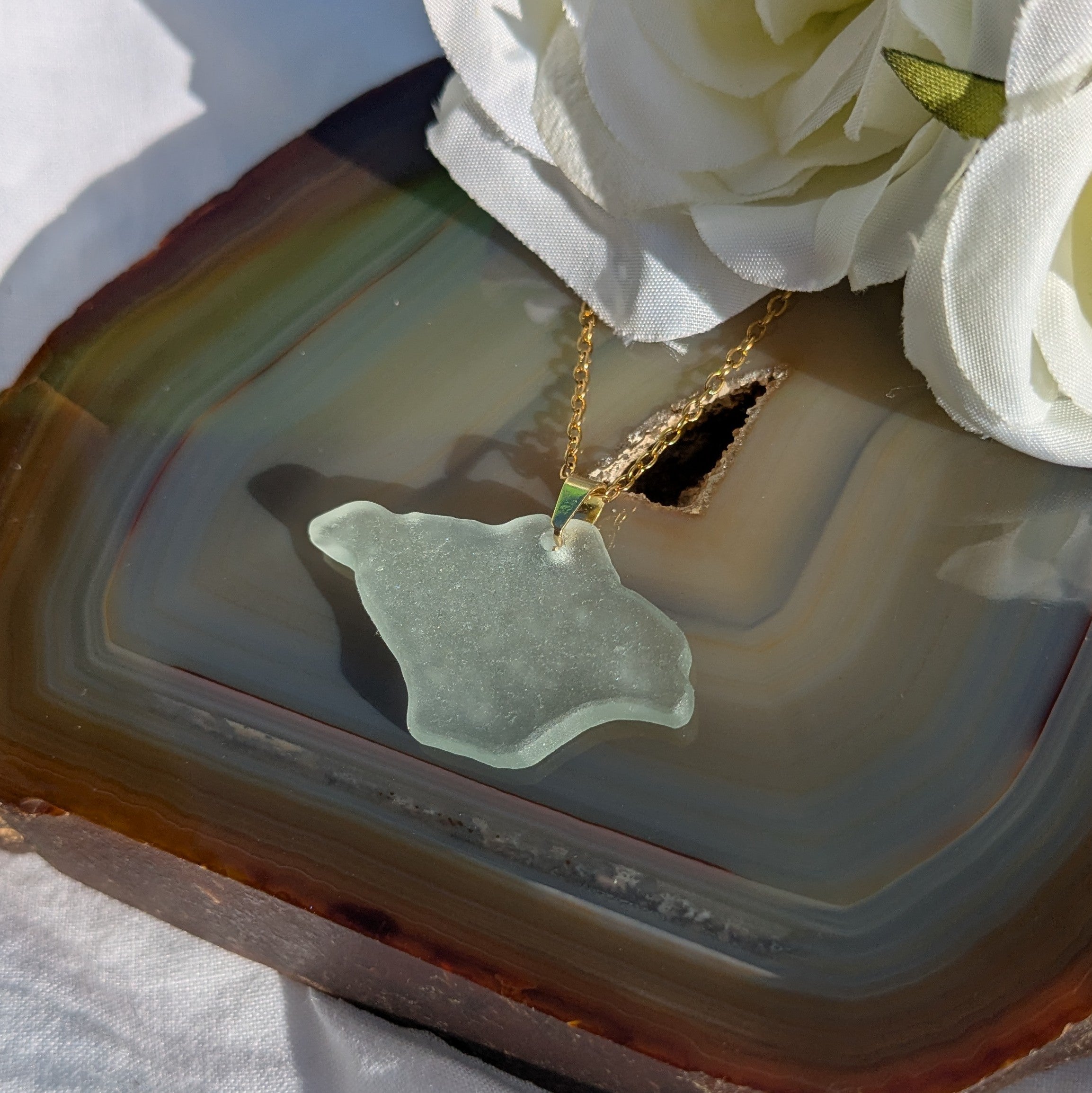 Hand carved Isle of Wight sea glass necklace