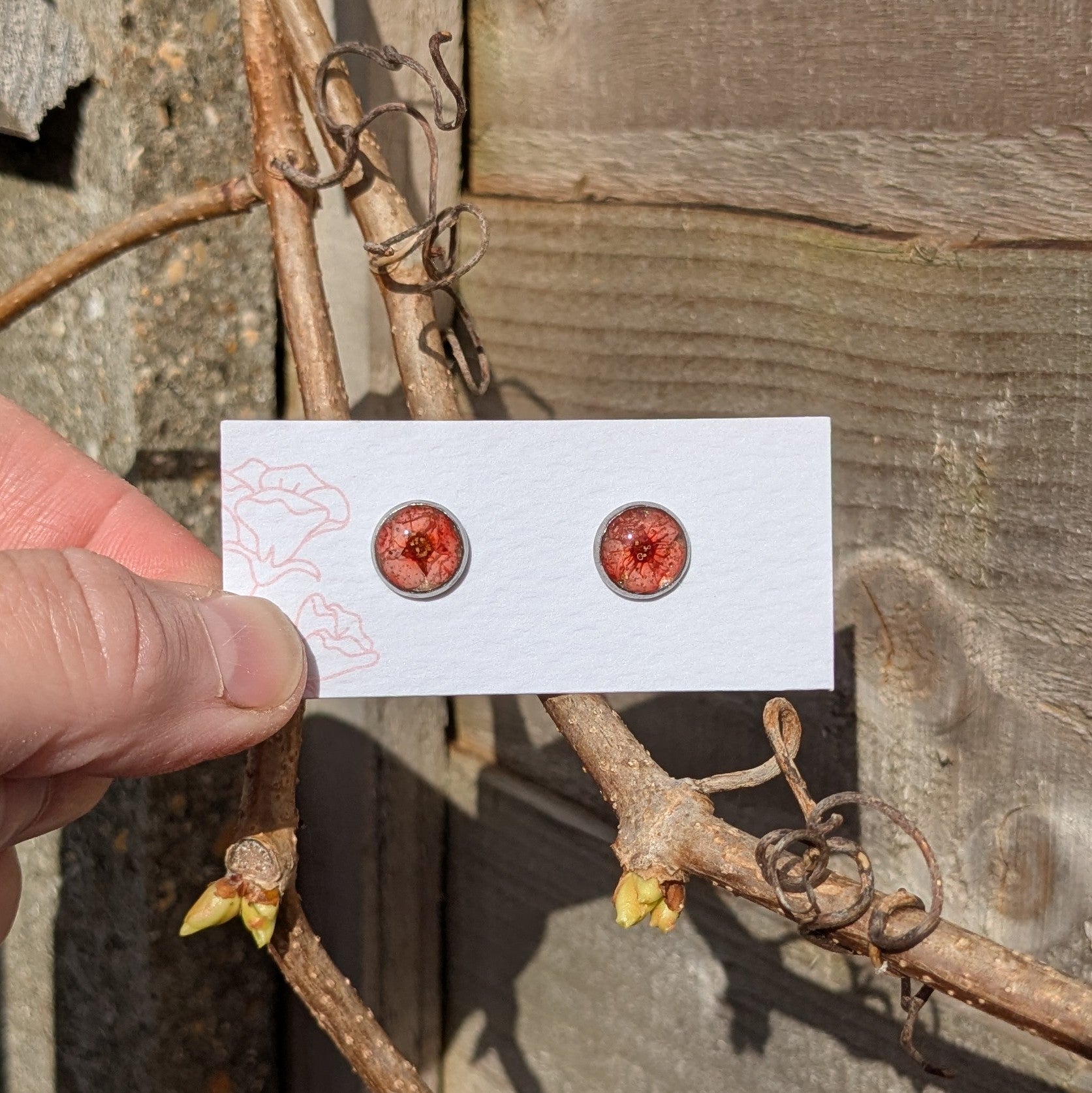Red flower blossom earrings