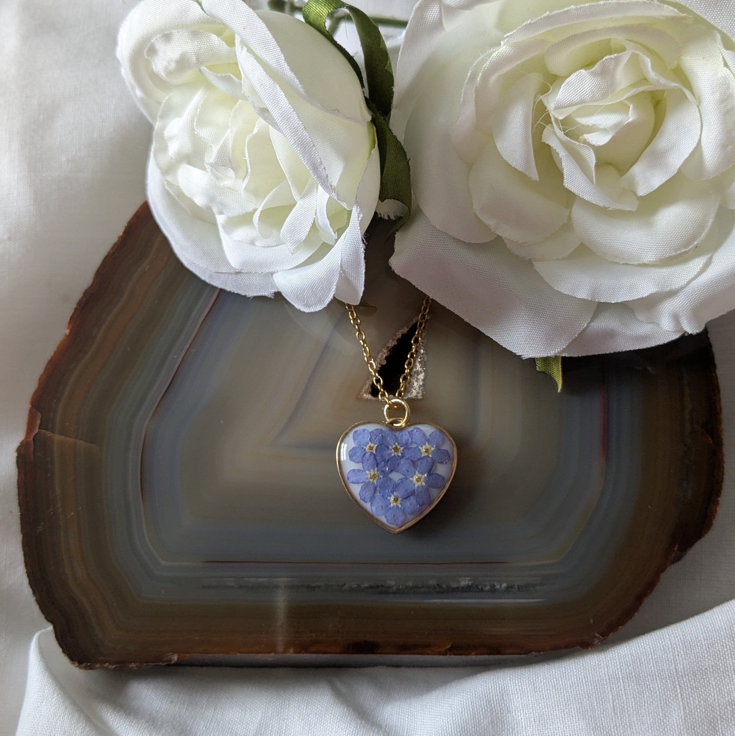 Forget me not love heart necklace