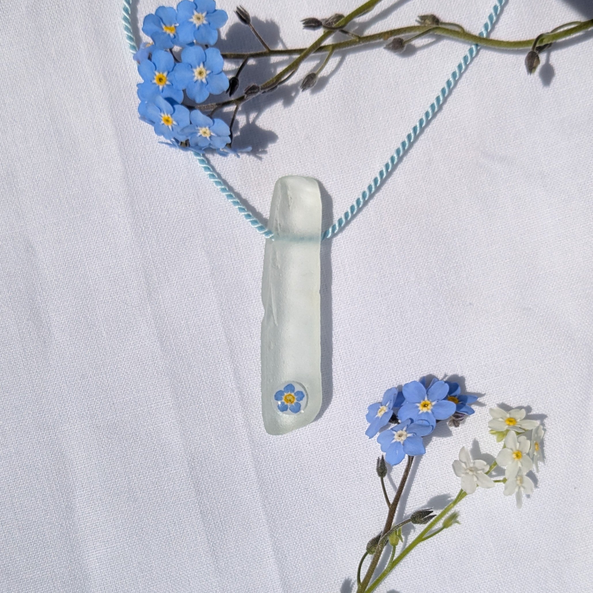 White Isle Of Wight sea glass and forget necklace
