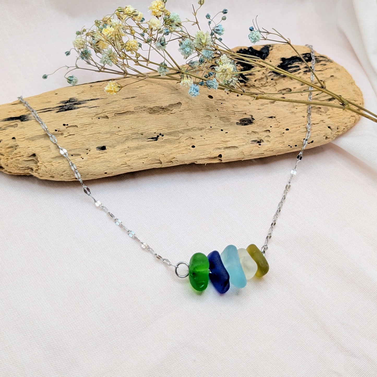 Multicoloured sideways stack necklace (silver)