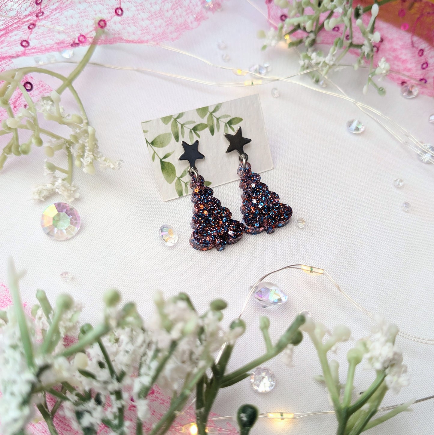 Star topped Xmas tree earrings (silver)