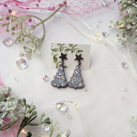 Star topped Xmas tree earrings (silver)
