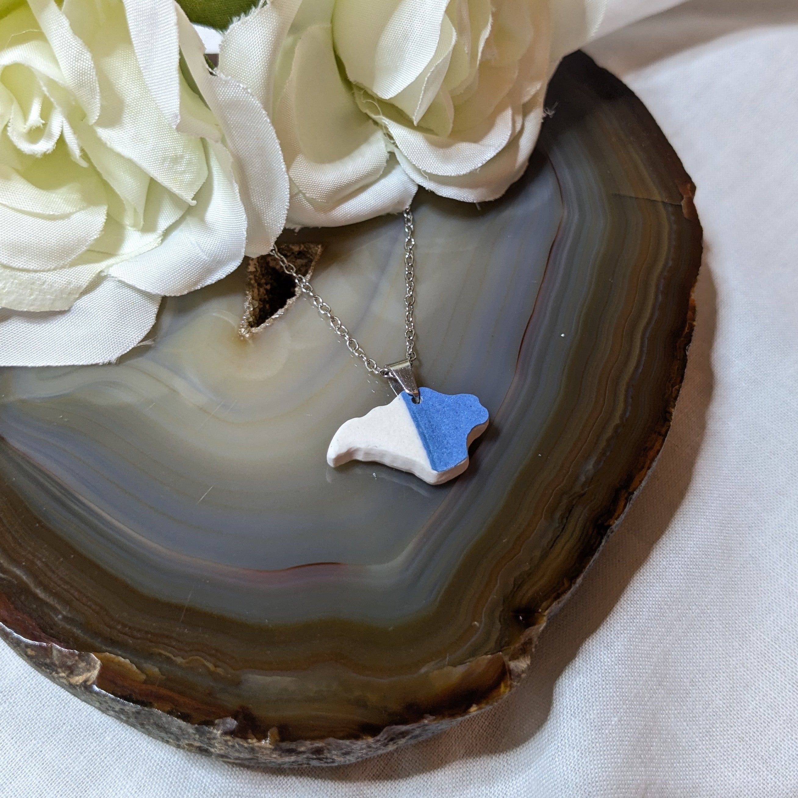 Hand carved Isle of Wight sea pottery necklace