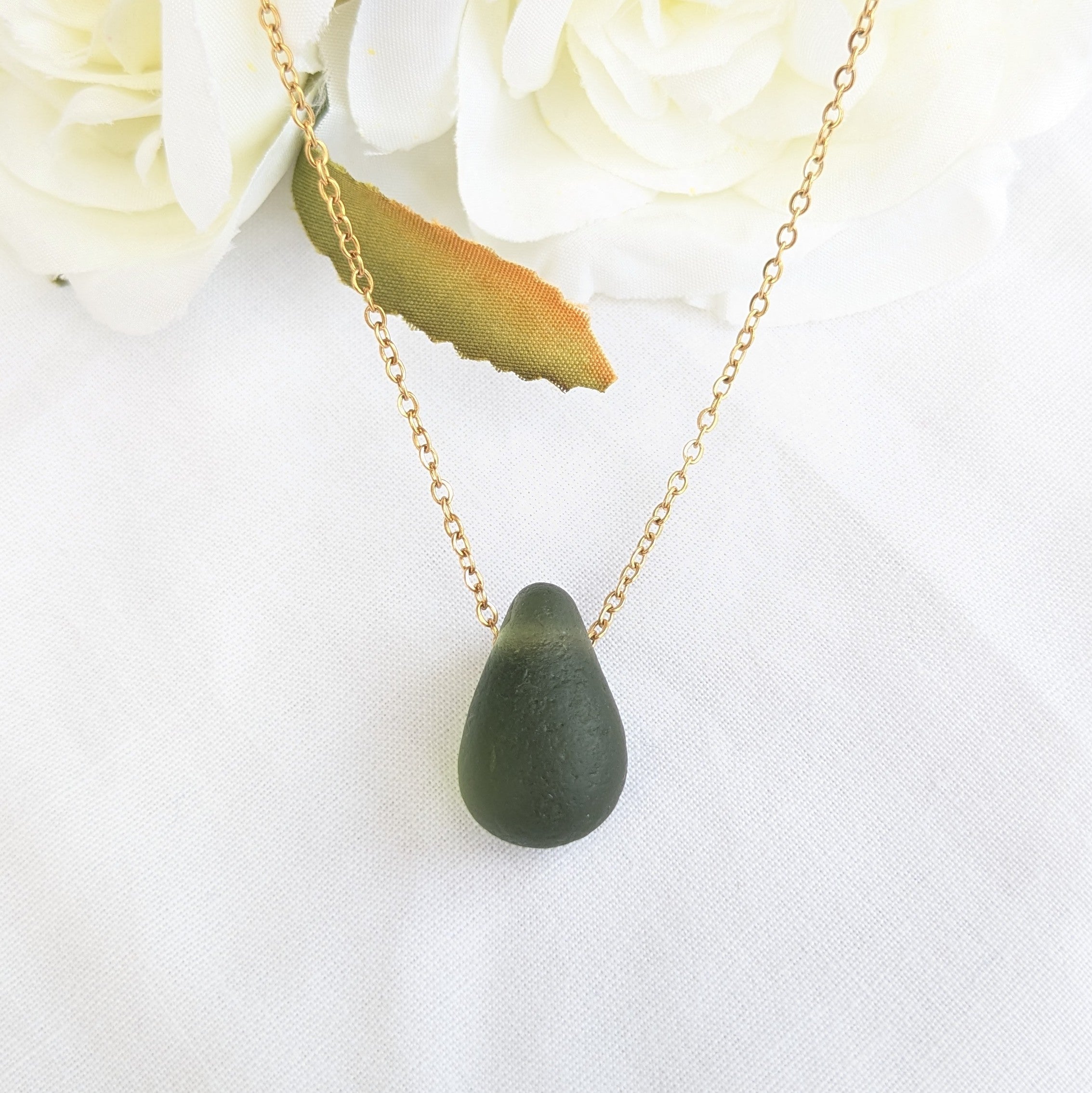 Pear drop sea glass necklace