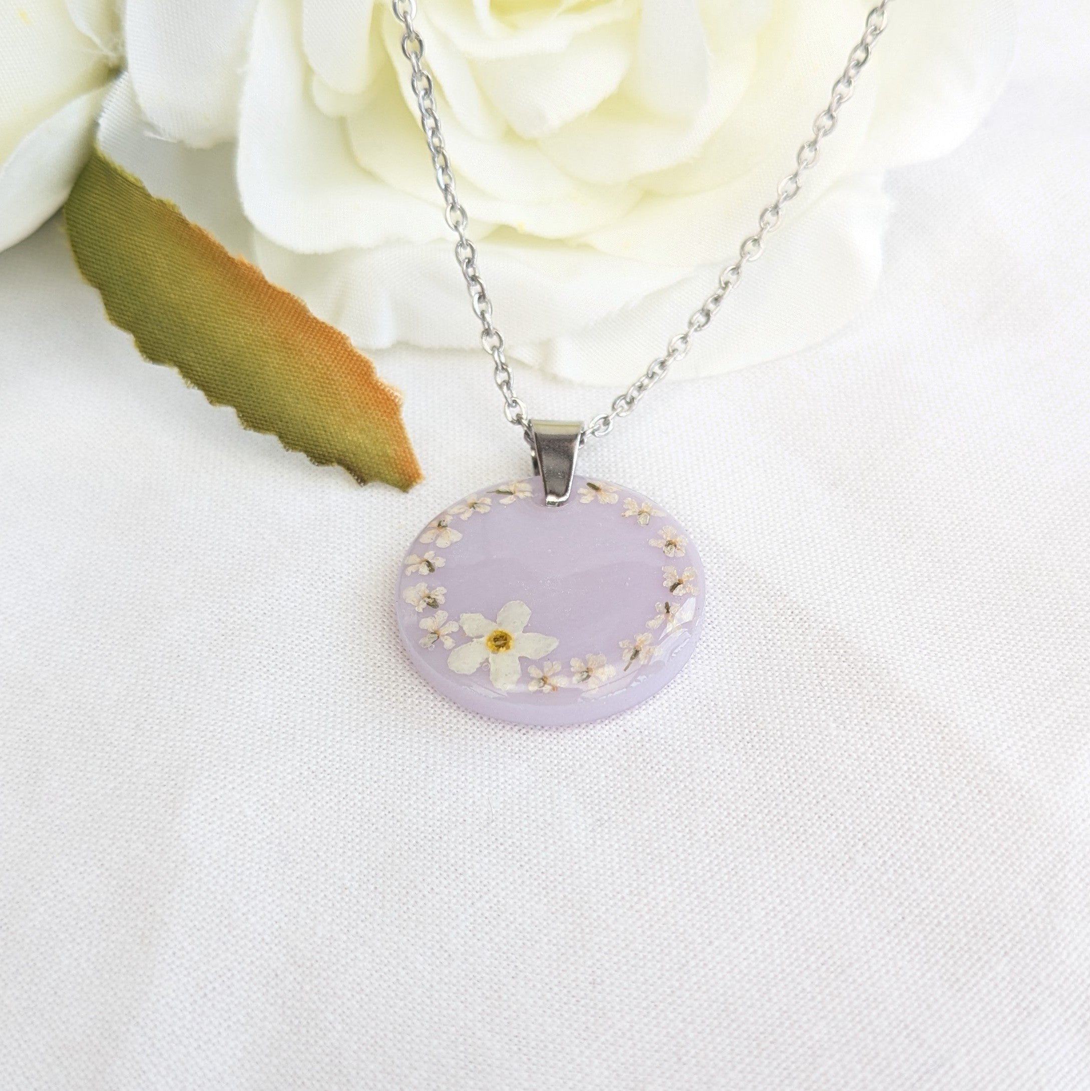 White forget me not necklace