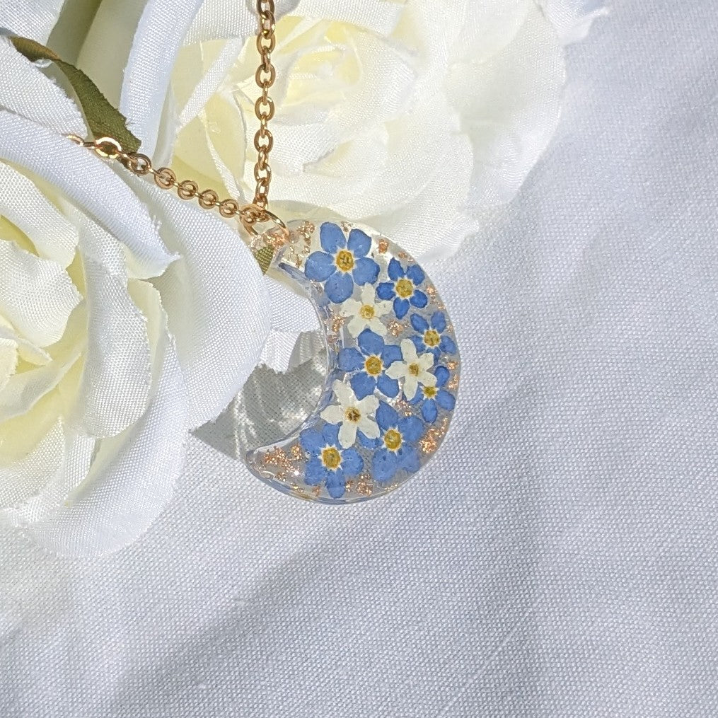 Forget me not moon necklace