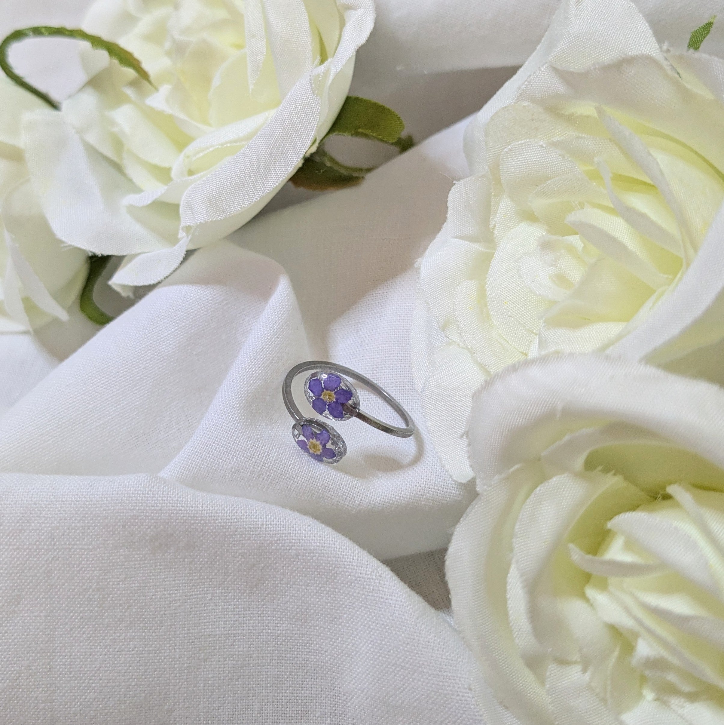 Handcrafted forget me not ring