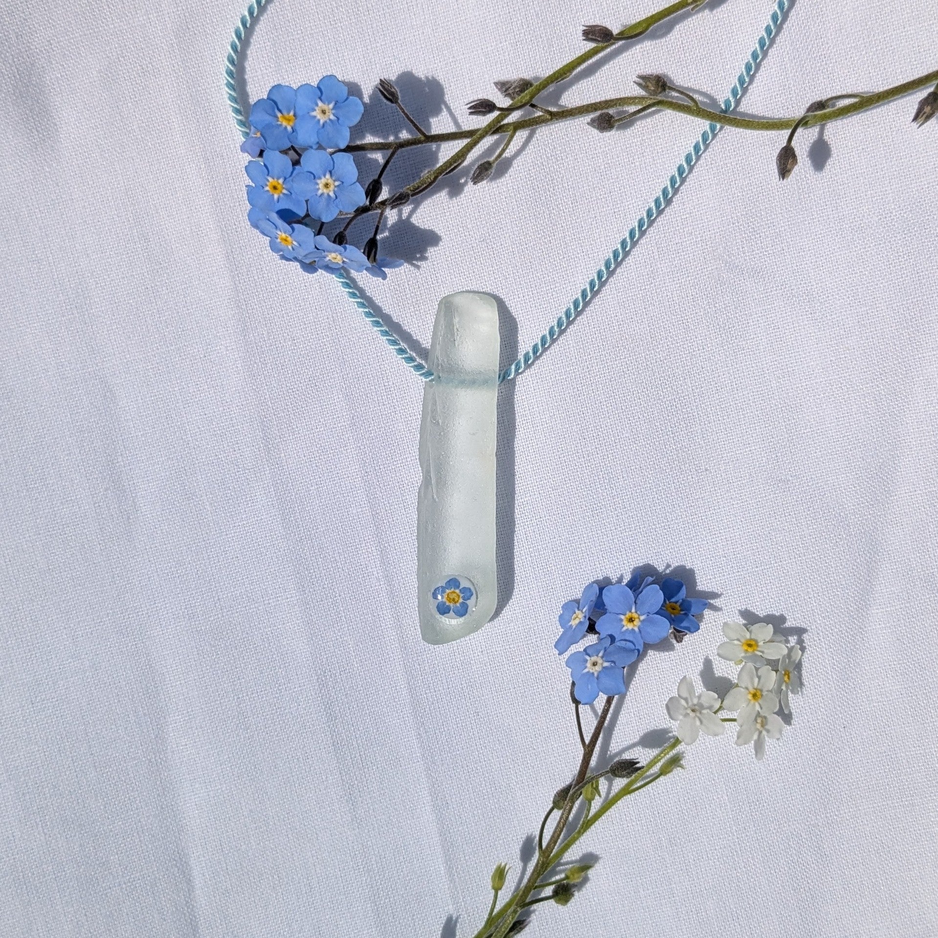White Isle Of Wight sea glass and forget necklace