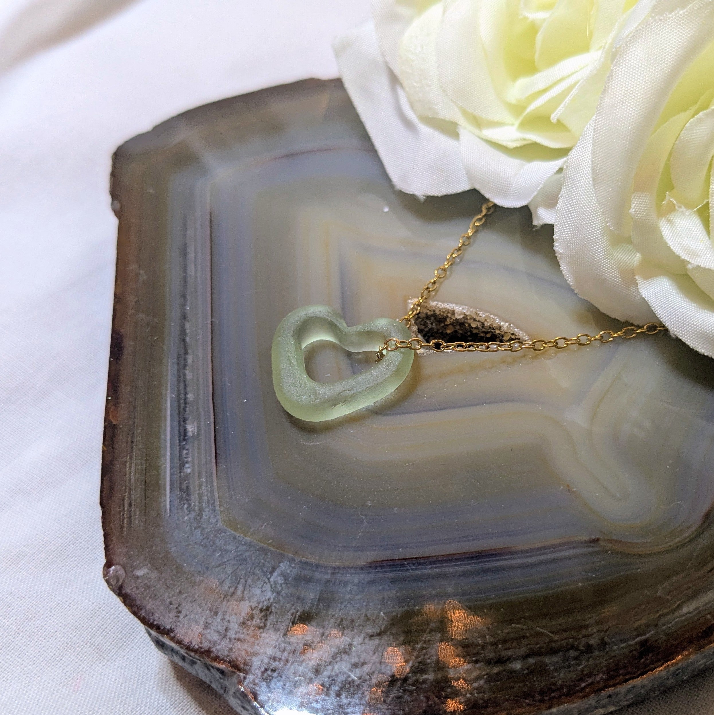 Hand carved sea glass heart necklace