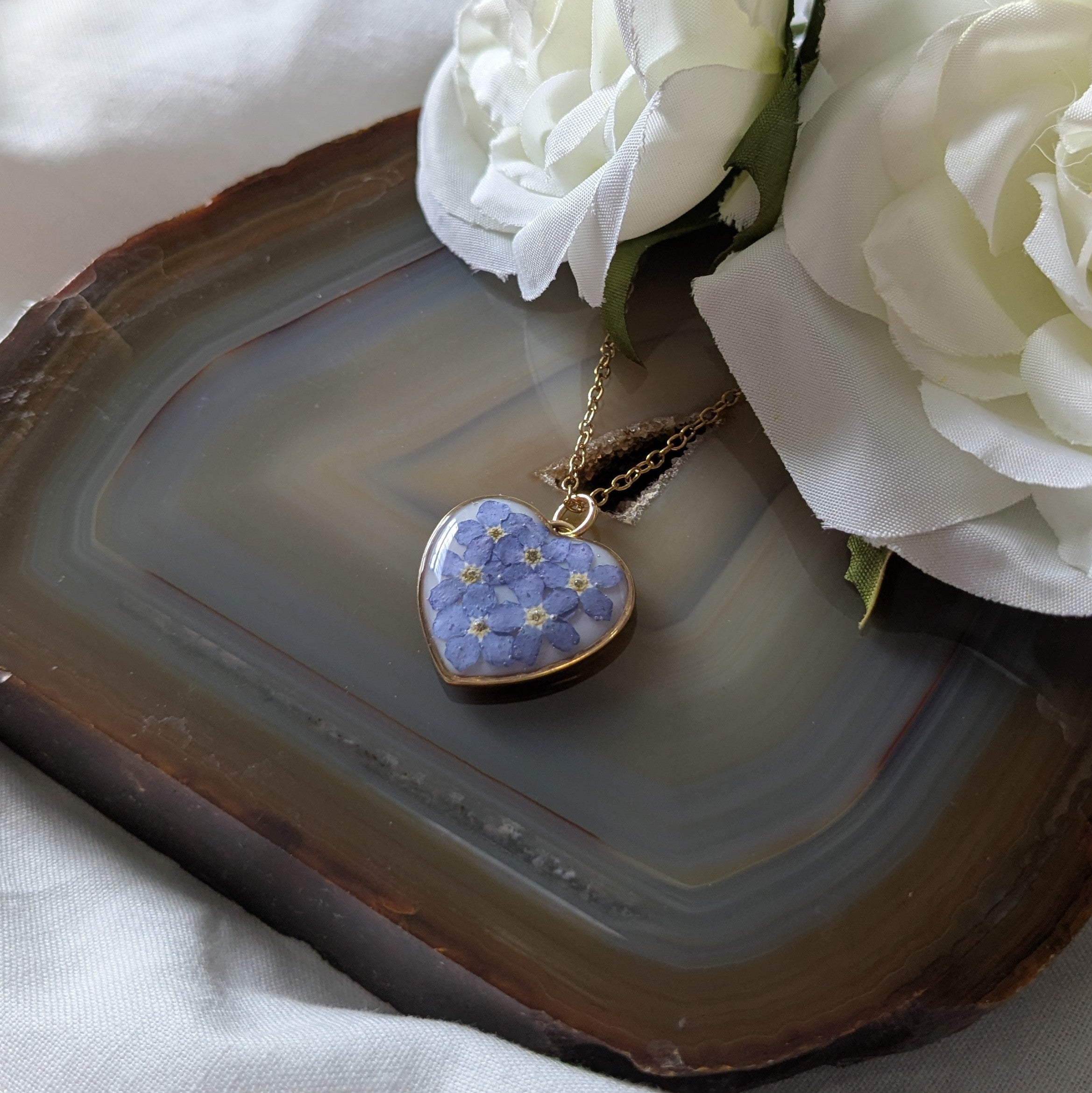 Forget me not love heart necklace