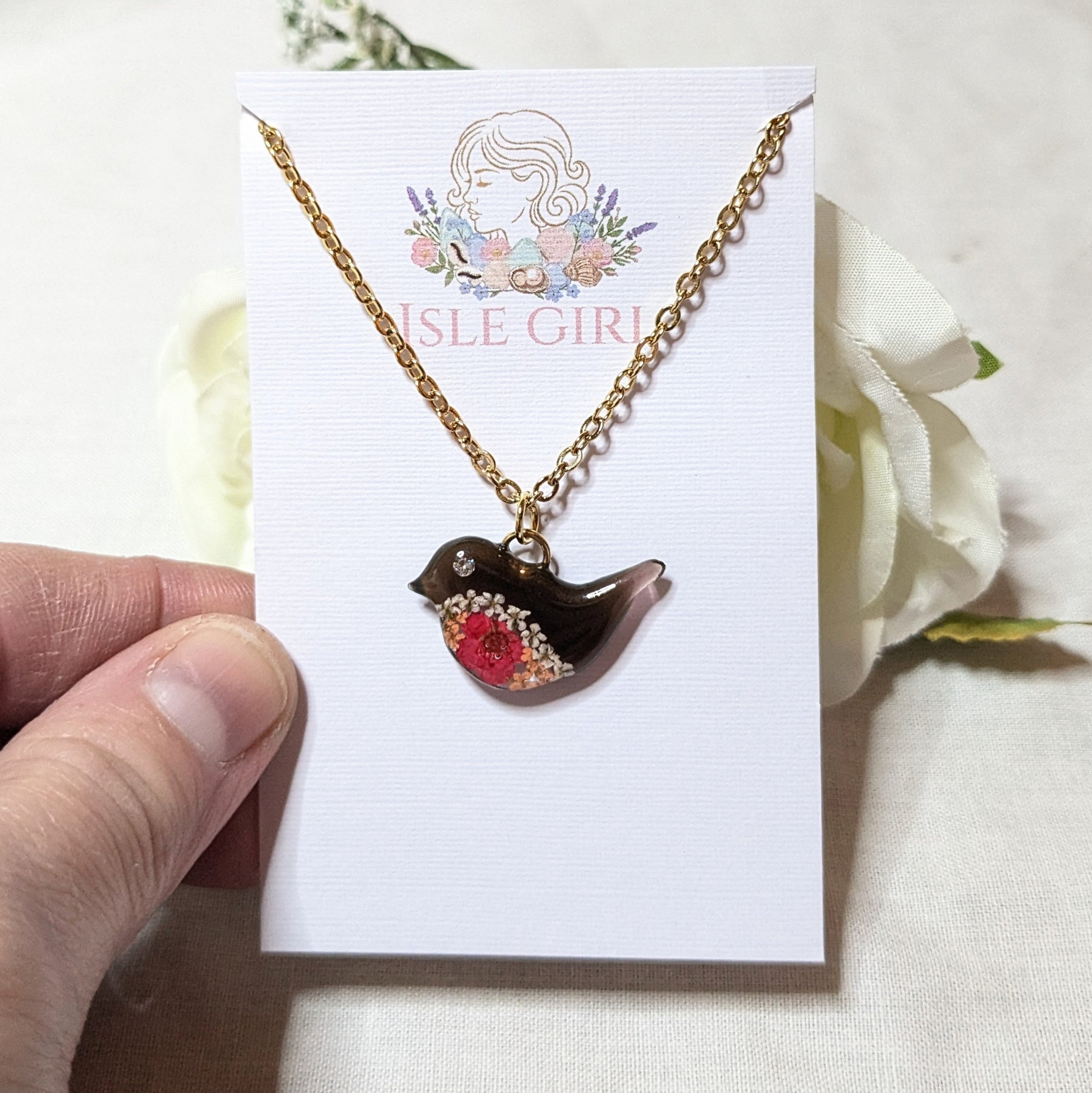Robin in bloom necklace