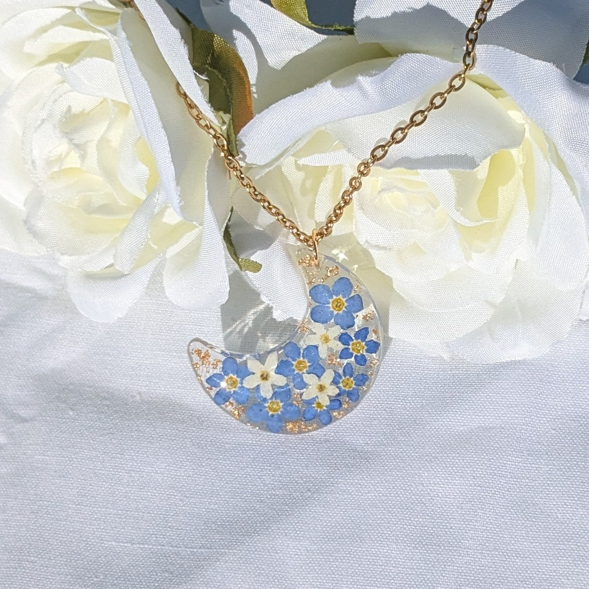 Forget me not moon necklace