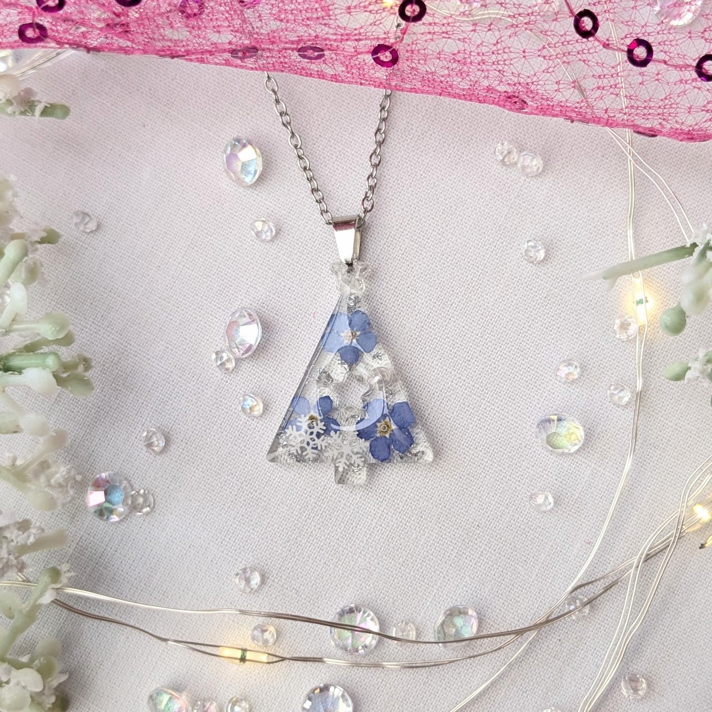 Forget me not Christmas tree necklace (silver)