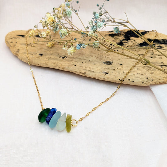 Multicoloured sideways stack necklace (gold)
