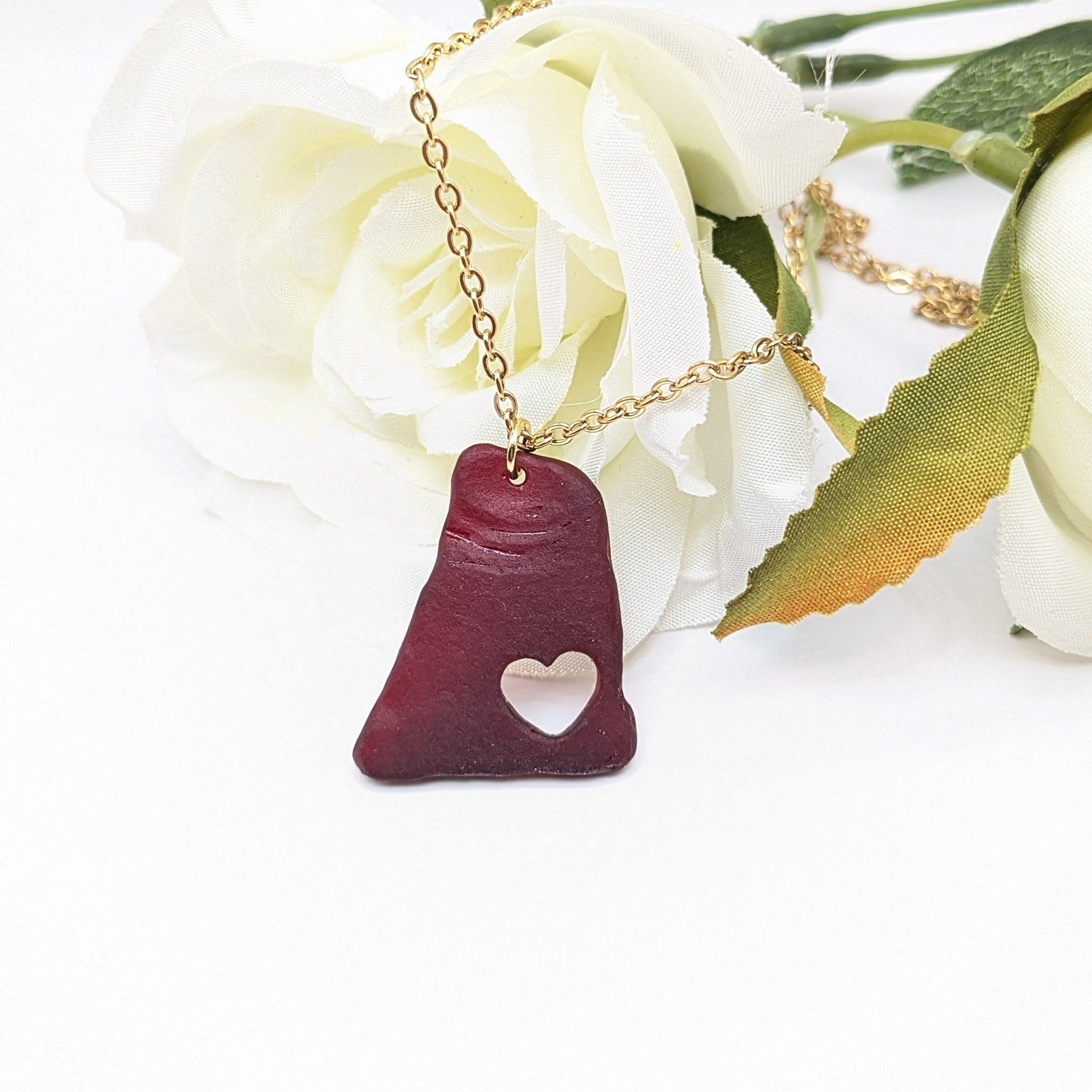 Rare deep red sea glass necklace